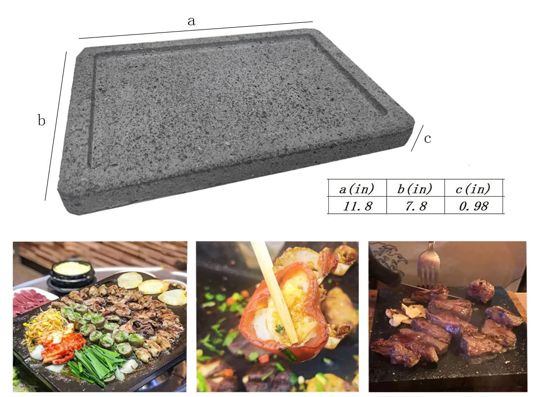 Premium Lava Grill Stone for Steak - 11.8x7.9x1 Inch Volcanic Cooking Plate for Oven, BBQ & Tabletop Grilling - Perfect for Meat, Fish, Vegetables & Pizza - Ideal for Backyard BBQs, Camping & Outdoor Cooking