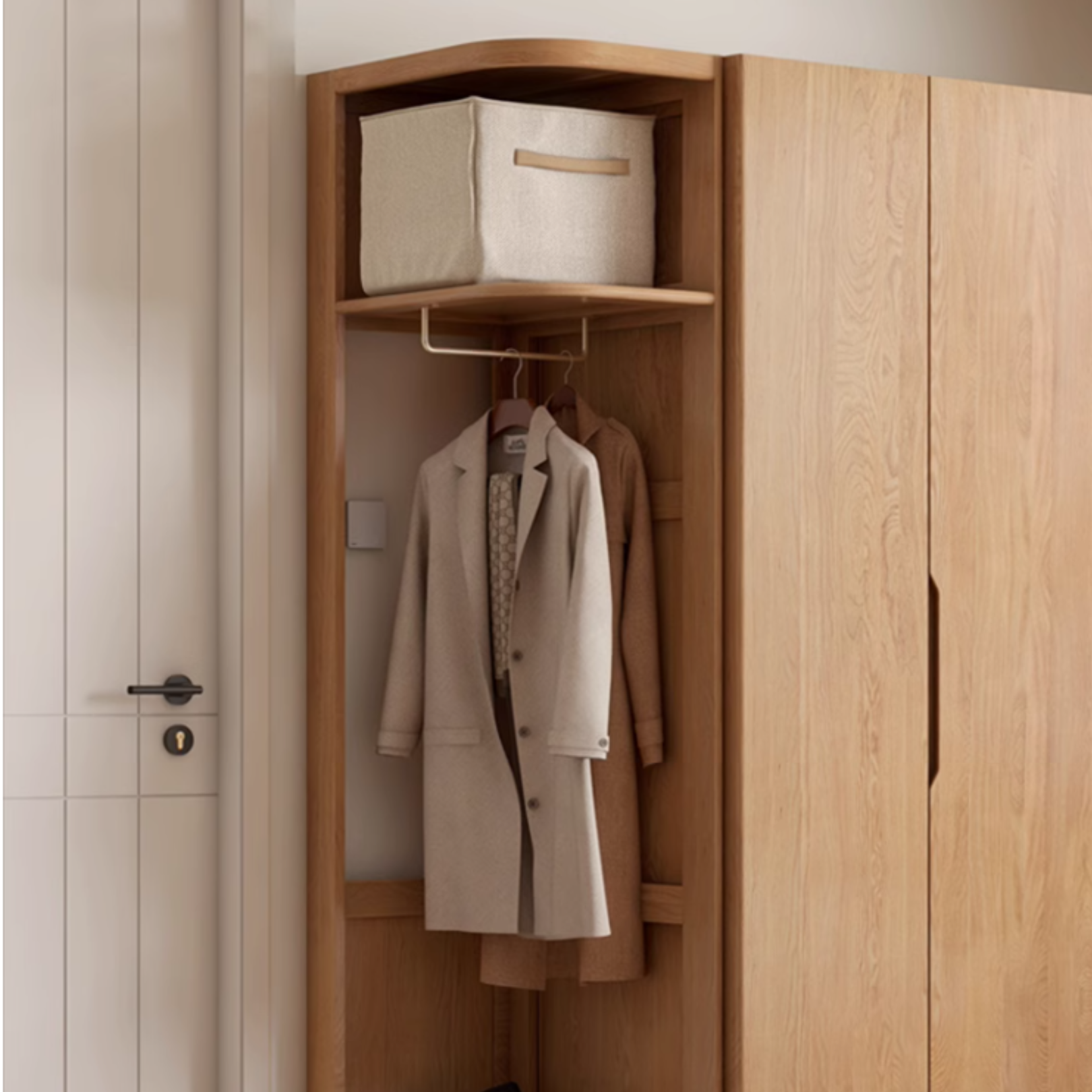 Solid Oak & Cherry Wood Modern Corner Wardrobe - Triangle Floor Standing Closet for Bedroom, Living Room, and Office Storage