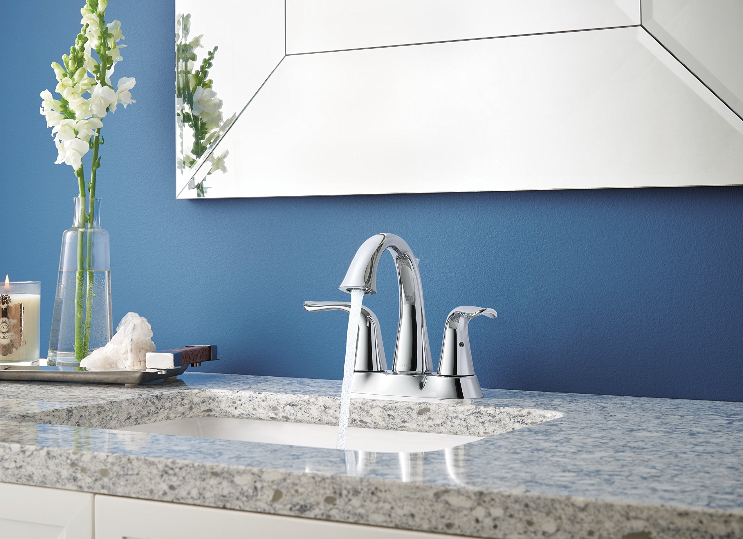 Delta Lahara Centerset Bathroom Faucet in Chrome - 2-Handle Bathroom Sink Faucet with Diamond Seal Technology & Metal Drain Assembly (Model 2538-MPU-DST) - Perfect for Modern Bathroom Renovations and Vanity Upgrades