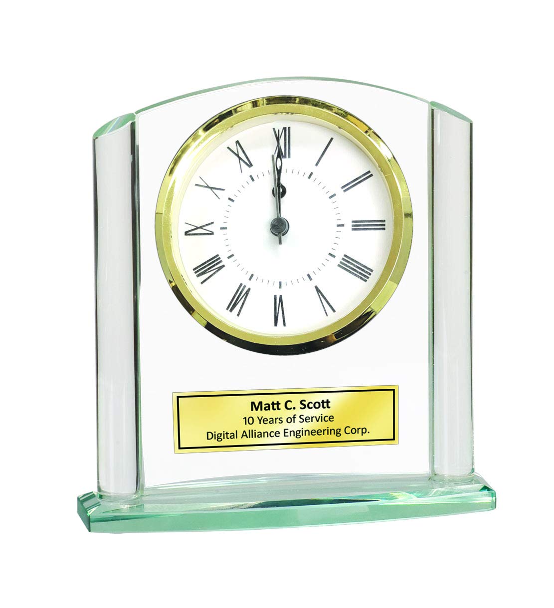 Personalized Gold Engraved Glass Desk Clock - Elegant Cathedral Design for Office, Home & Gifts | Perfect Employee Service Award, Anniversary, Birthday, Retirement Gift for Coworkers & Friends