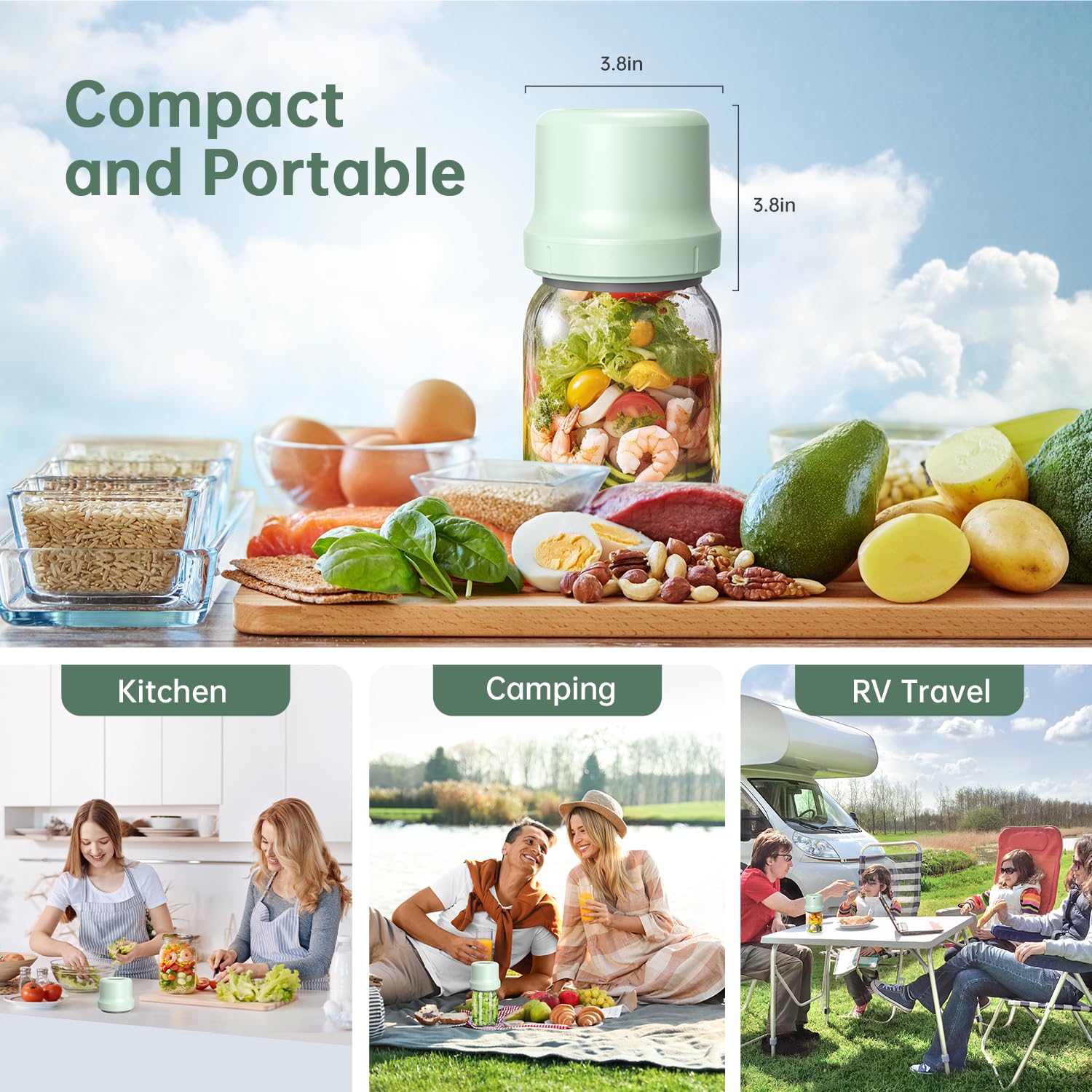 Electric Mason Jar Vacuum Sealer Kit - Smart Integrated Design with Auto Stop, 1800mAh Rechargeable Battery for Regular & Wide Mouth Jars | Perfect for Food Storage, Meal Prep & Sous Vide Cooking