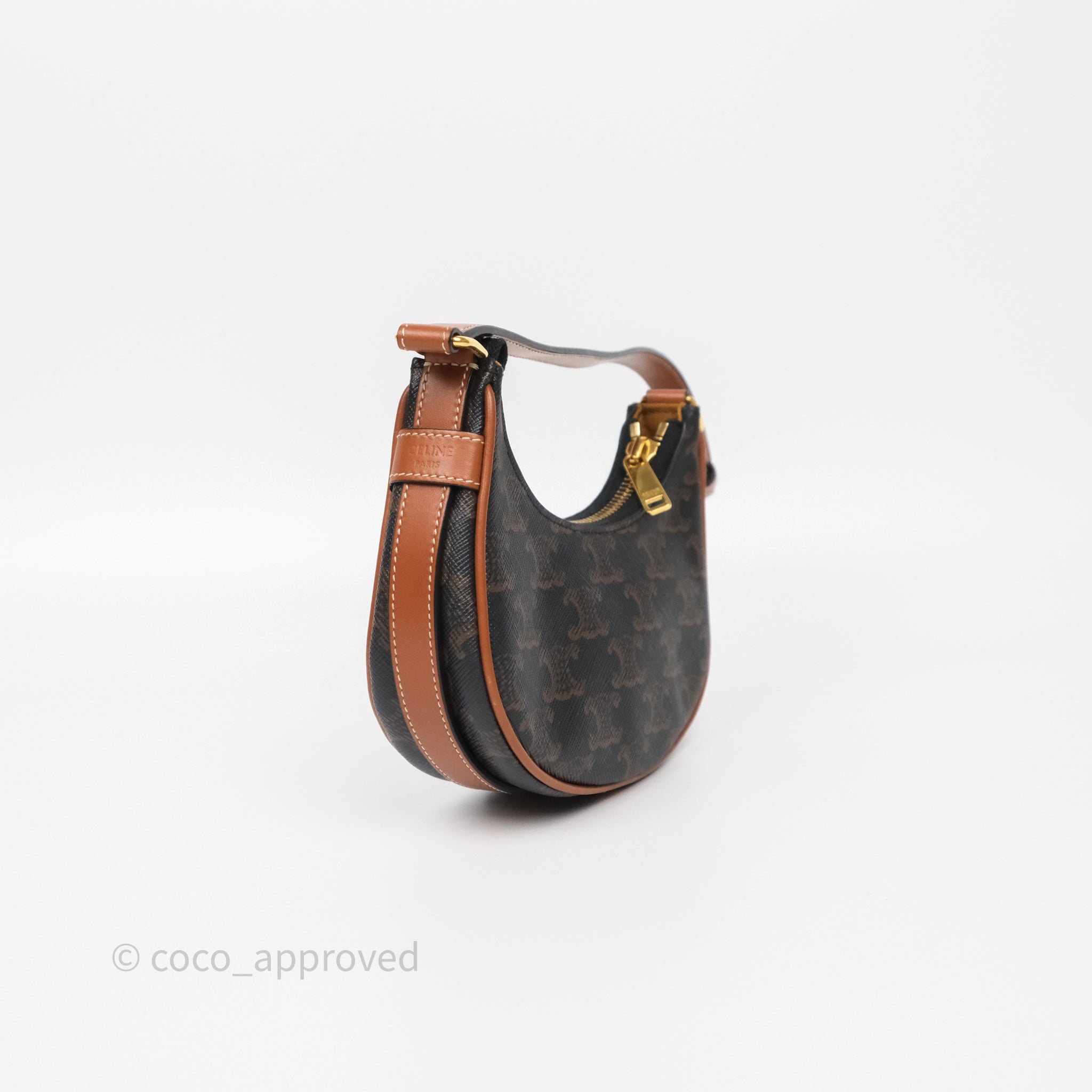 Celine Mini Ava Bag in Triomphe Canvas & Calfskin Leather - Tan Crossbody Purse for Women | Perfect for Everyday Use, Work & Travel