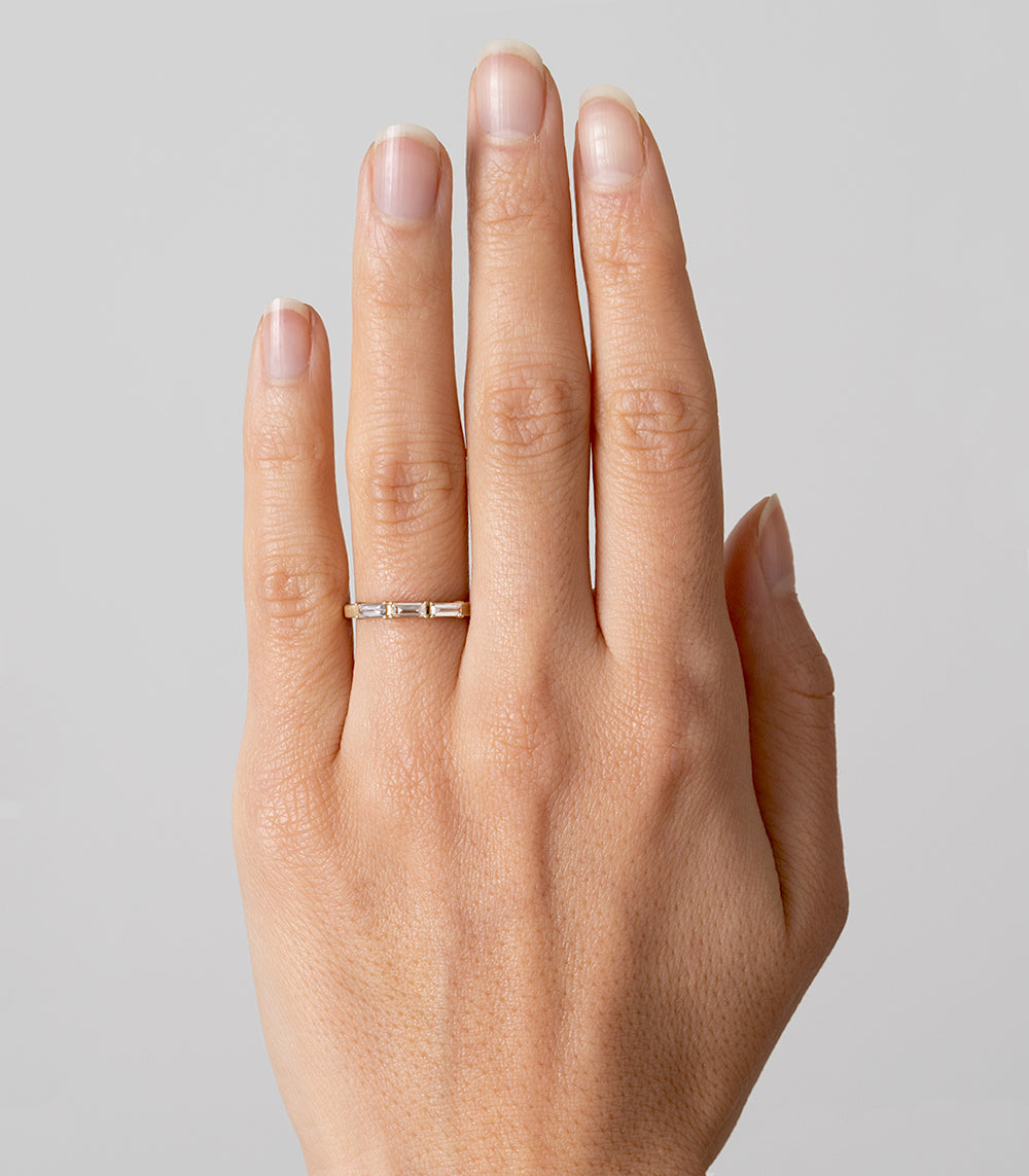 Stardust Three Baguette Diamond Wedding Band - Elegant Stackable Ring for Women, Anniversary & Engagement Jewelry Gift | Perfect for Bridal Sets, Proposals & Special Occasions