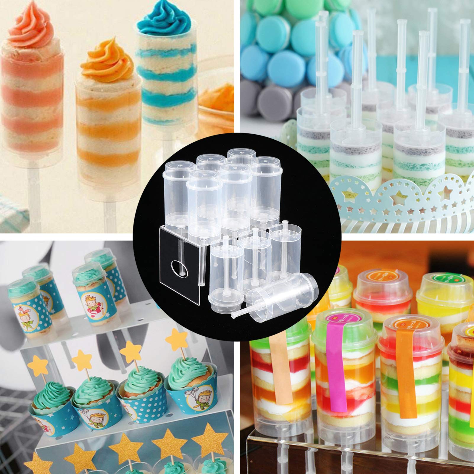 10pcs Clear Acrylic Push-Up Cake Containers with Lids - Perfect for Cake Pops, Cupcakes, Lollipops, and Baby Shower Treats - Reusable Bracket Cake Cups & Test Tube-Style Dessert Holders