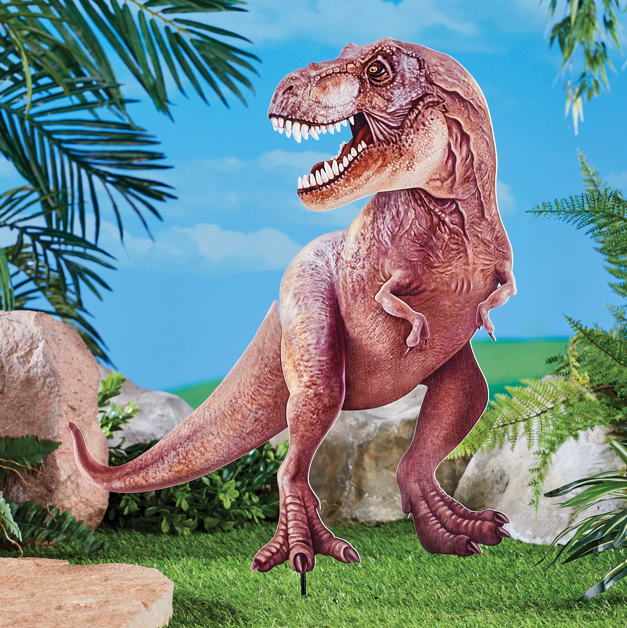 Realistic Tyrannosaurus Rex Metal Garden Stake - Dinosaur Outdoor Decor, Yard Art, Lawn Ornament for Jurassic Themed Gardens & Backyard Landscaping