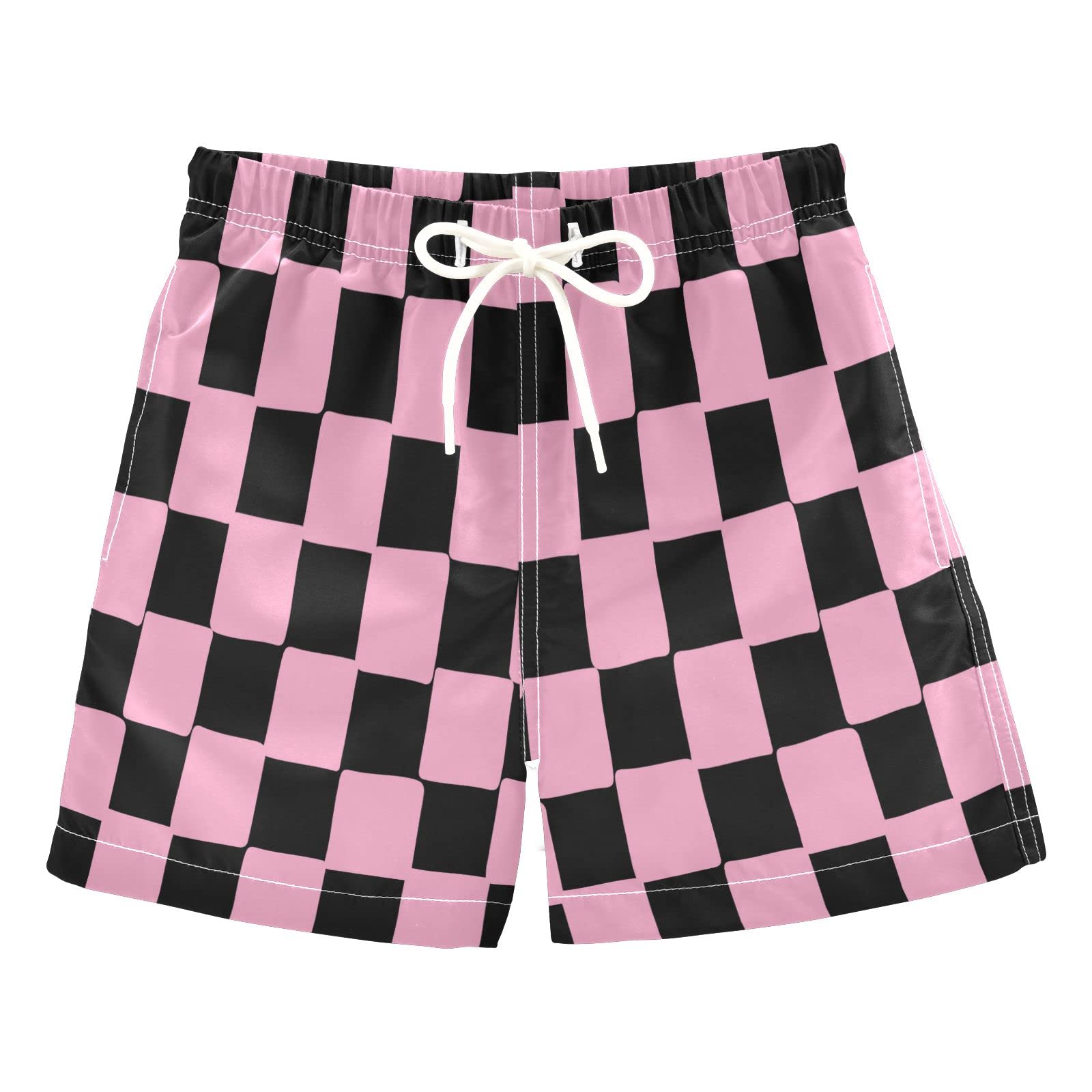 Pink Checkered Boys Swim Trunks for Toddlers - 2T Kids Swimwear with Chessboard Pattern, Summer Beach Board Shorts & Bathing Suit for Boys - Perfect for Pool Parties, Beach Vacations and Water Play
