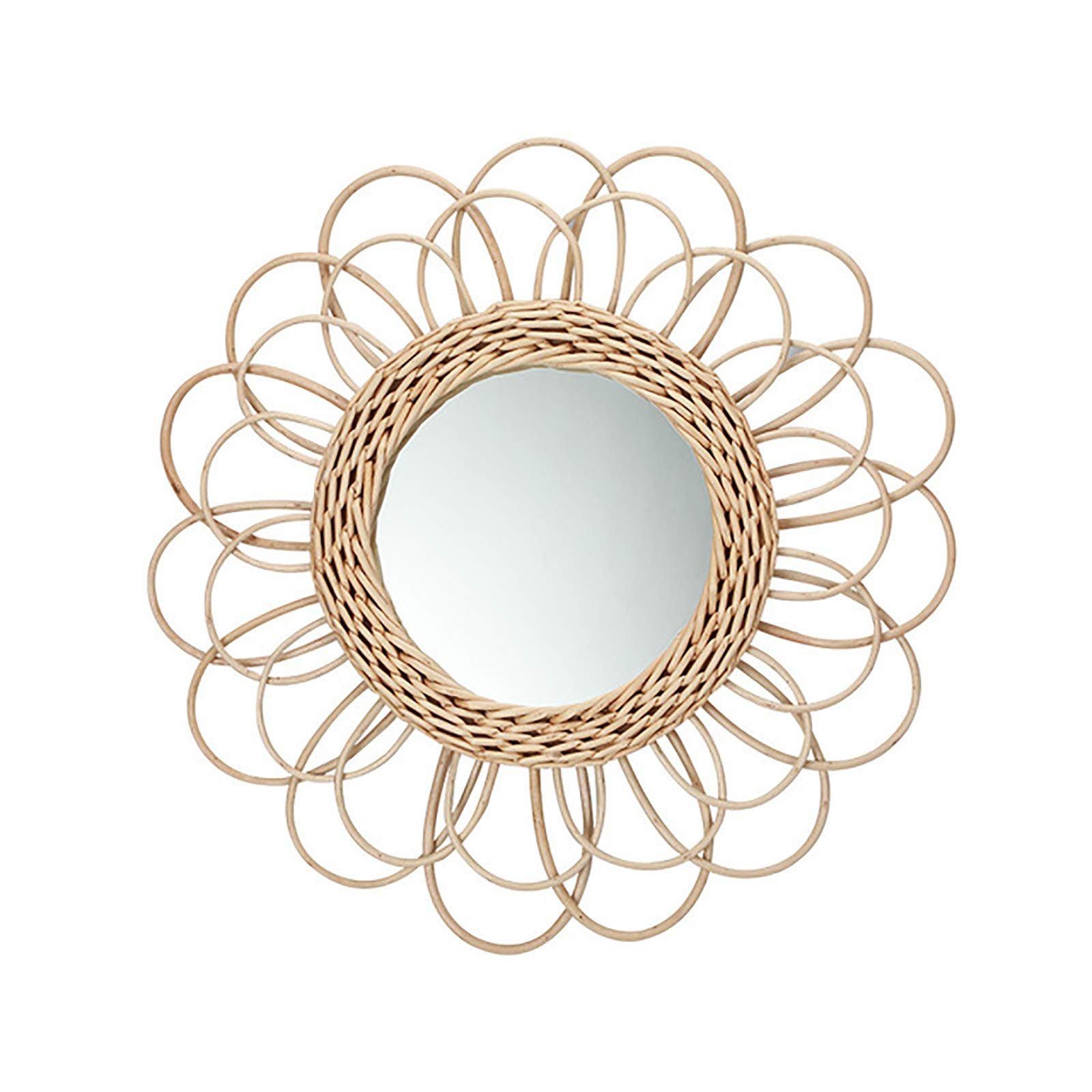 XIAOQIAO Rattan Wicker Mirror - Handmade Flower Shape Decorative Wall Mirror for Makeup & Home Decor - Perfect for Living Room, Bedroom, or Bathroom Vanity