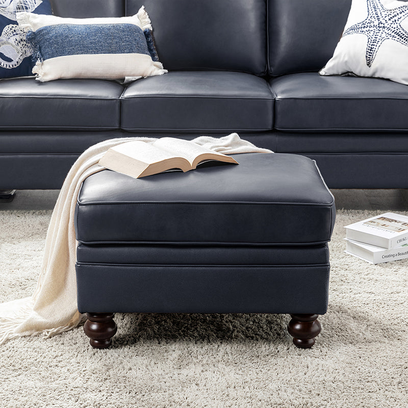 Basilio Modern Genuine Leather Storage Ottoman Bench - Living Room Footrest, Coffee Table & Extra Seating - Perfect for Home, Office & Bedroom
