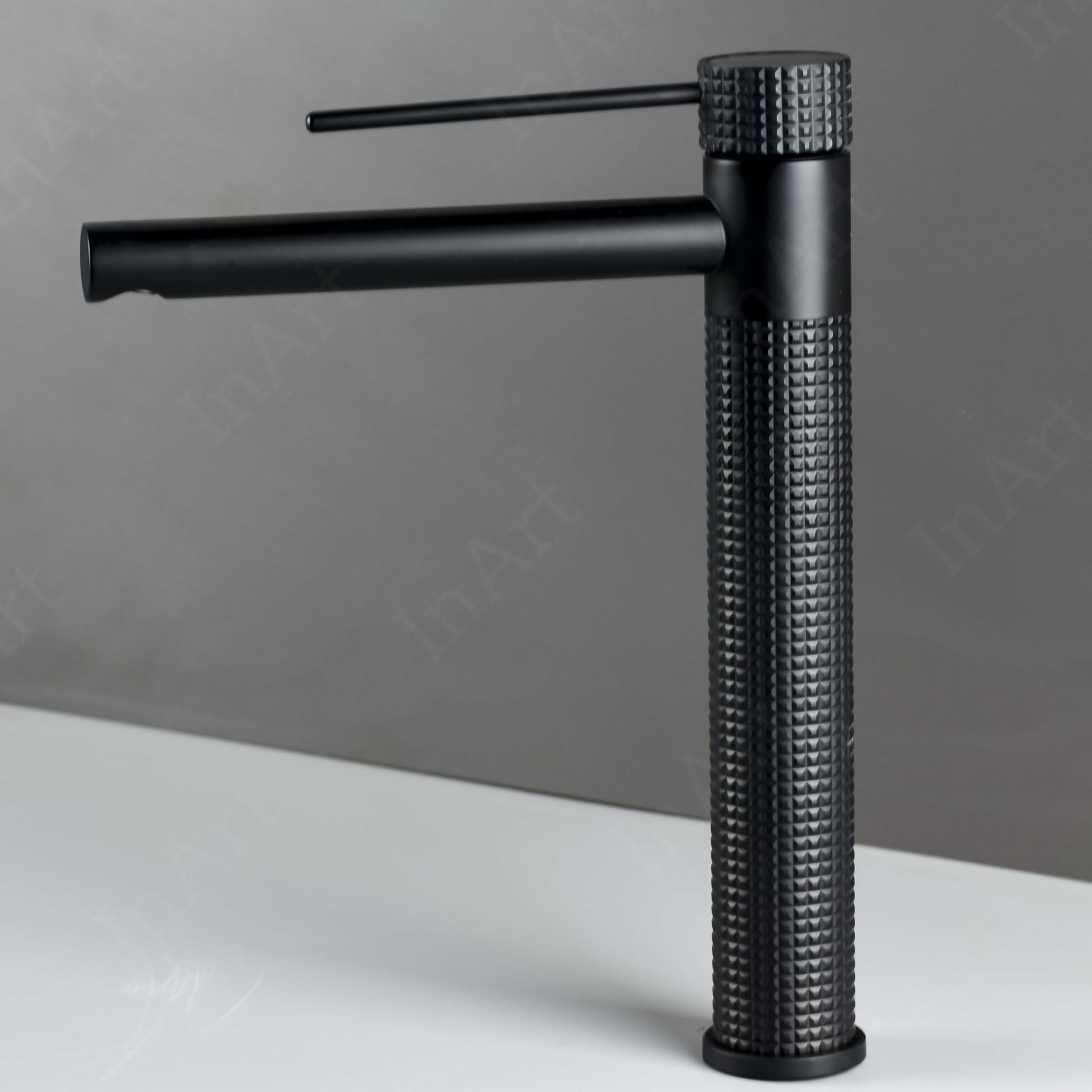 InArt Single Lever Bathroom Sink Faucet - 12 Inch Matte Black Brass Deck Mount Mixer Tap with Hot & Cold Water - Perfect for Modern Vanities, Powder Rooms & Guest Bathrooms