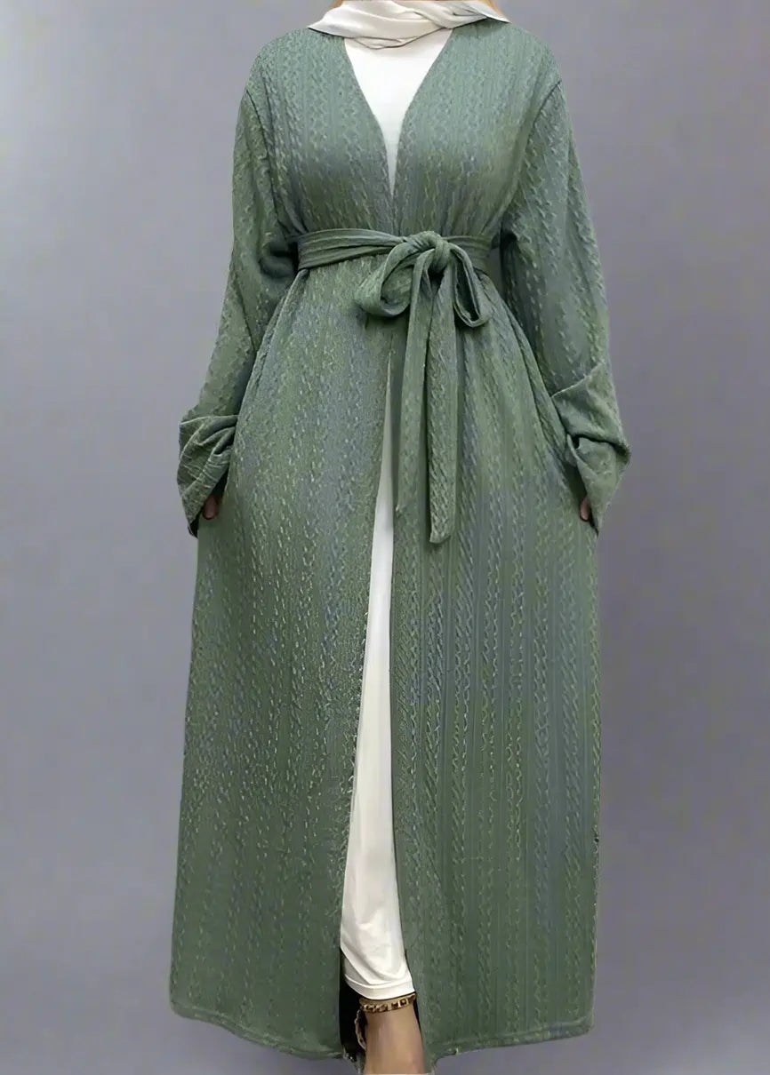 Muslim Women's Winter Wool Open Abaya Dress with Pockets - Elegant Long Dress for Prayer, Mosque & Special Occasions