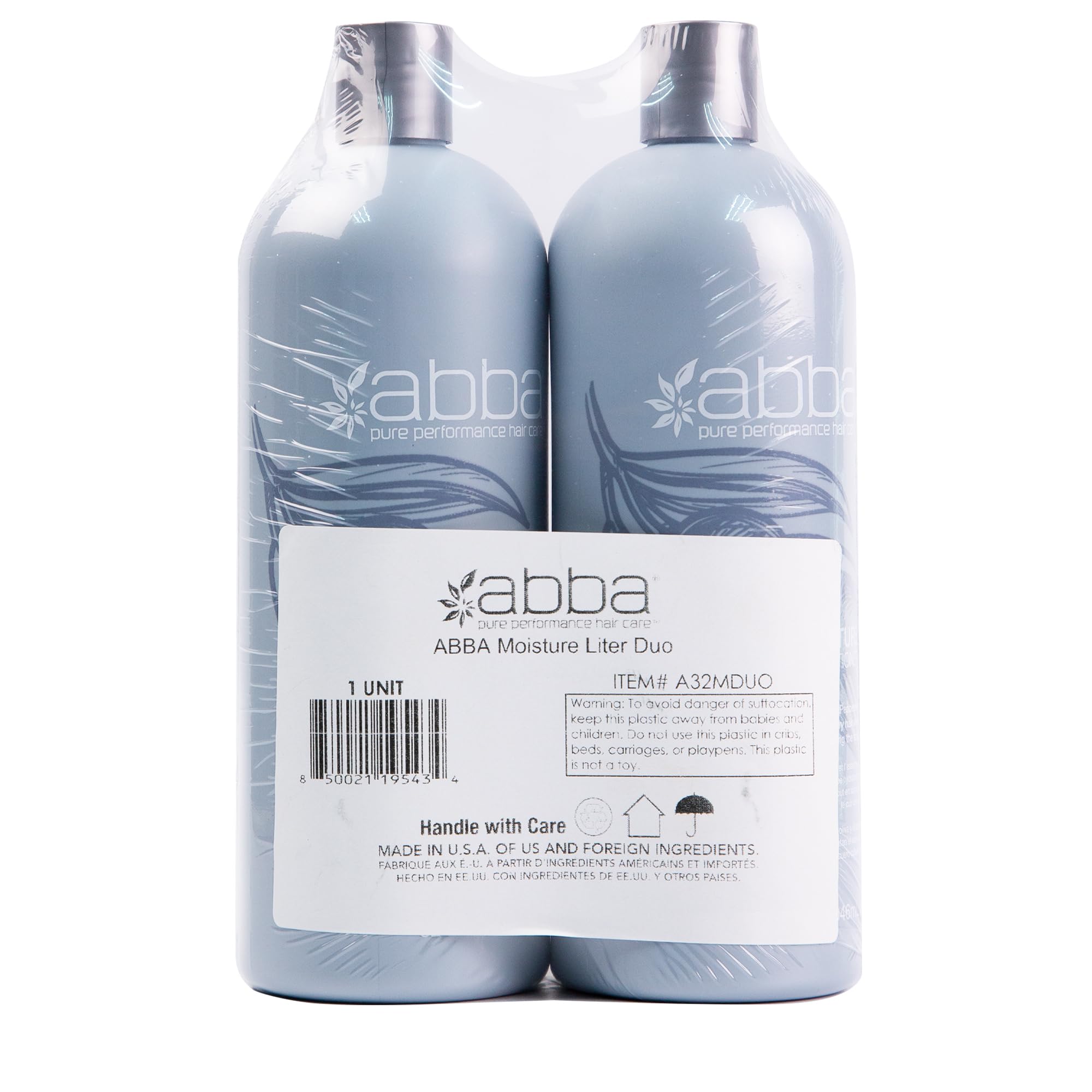 ABBA Pure Moisture Shampoo & Conditioner Set with Olive Butter & Peppermint Oil - 32 fl oz Each - Hydrating Hair Care for Dry & Damaged Hair - Salon Quality Products for Daily Use & Professional Styling