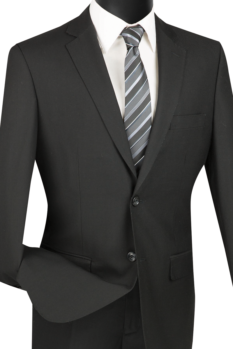 Slim Fit Men's 2-Piece Suit with 2 Buttons - Black Formal Business Attire for Weddings, Interviews & Office Wear