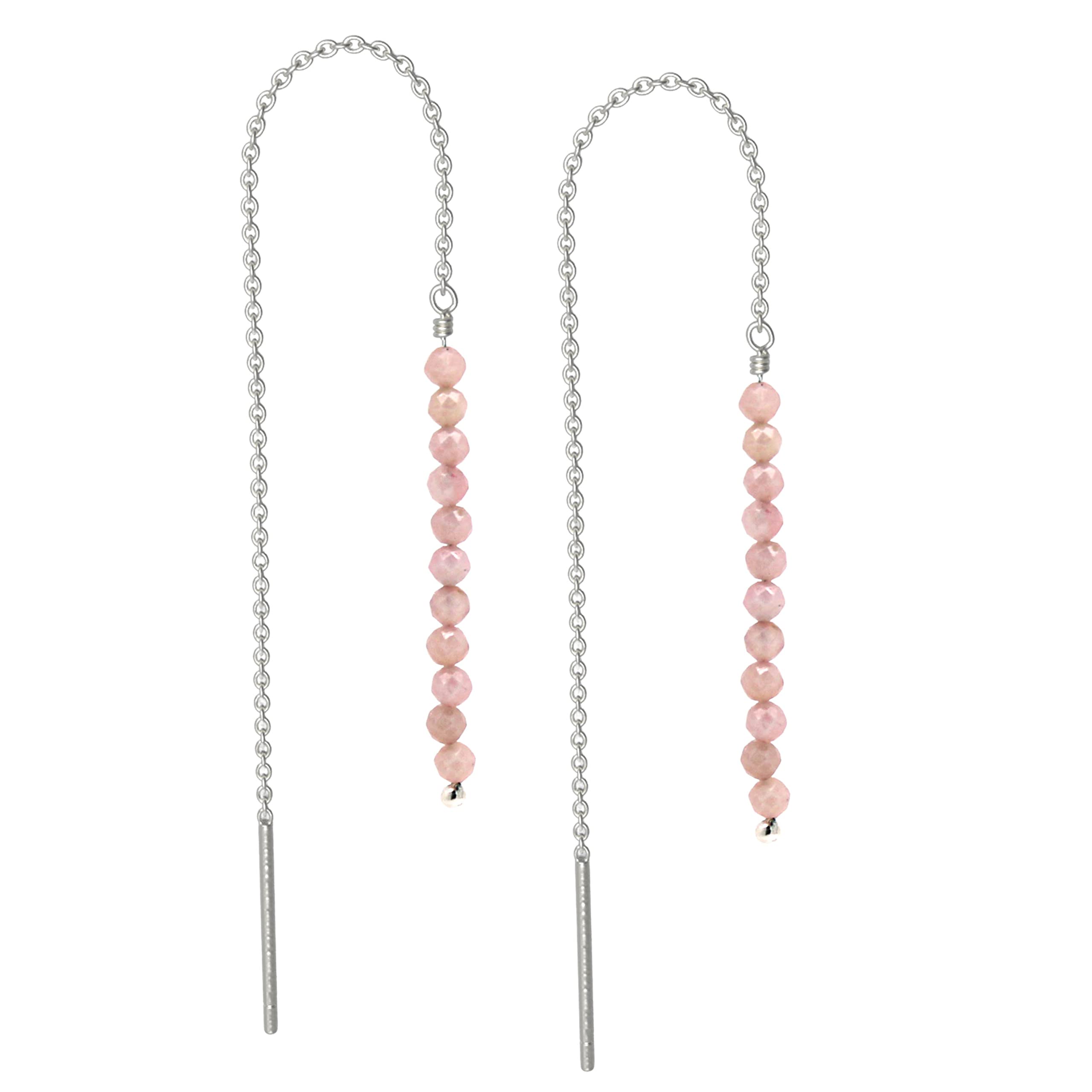 Real Pink Opal Threader Earrings for Women - Adjustable Dangle Drop Earrings, Sterling Silver Jewelry, October Birthstone Gift | Second Ear Piercing, Everyday Wear & Special Occasions