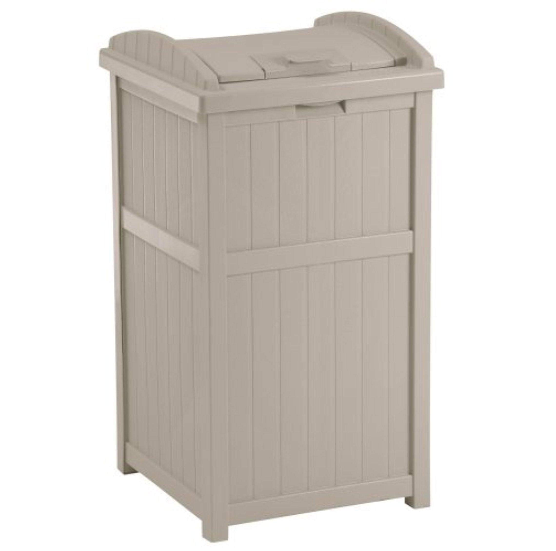Suncast 33 Gallon Outdoor Trash Hideaway - Durable Resin Garbage Bin with Lid, Taupe (6 Pack) - Perfect for Patio, Backyard, and Garage Waste Storage