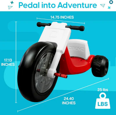 **Droyd Kids Electric Trike 24V 2Ah Lithium-Ion Battery, 50W Brushed Motor, 6 MPH Speed, 3 Miles Range – Red | Fun Outdoor Ride for Boys & Girls, Parks & Neighborhood Adventures**