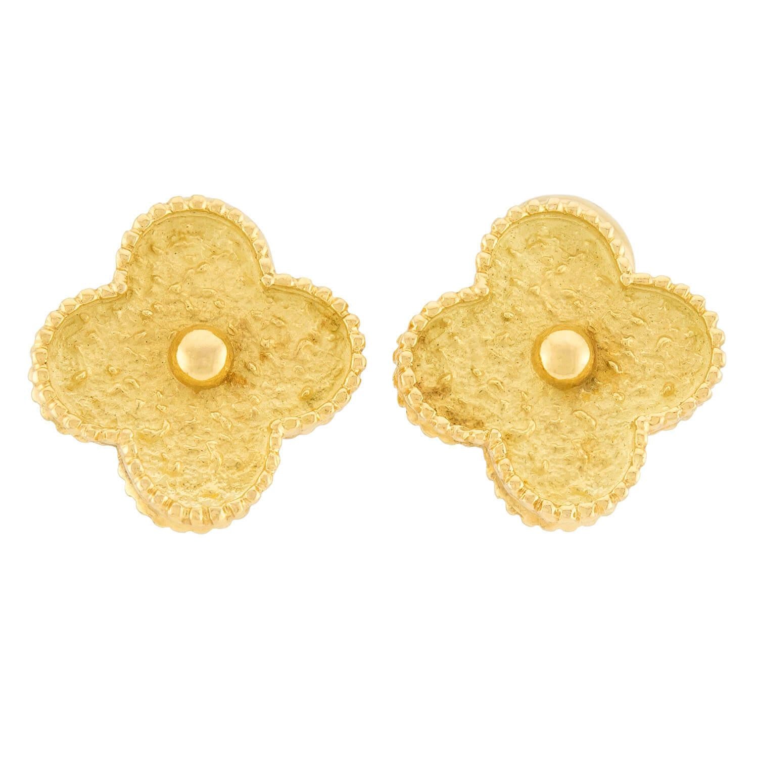 VAN CLEEF & ARPELS Estate 18k Gold Alhambra Earrings - Vintage Luxury Jewelry for Women, Perfect for Weddings, Parties & Special Occasions