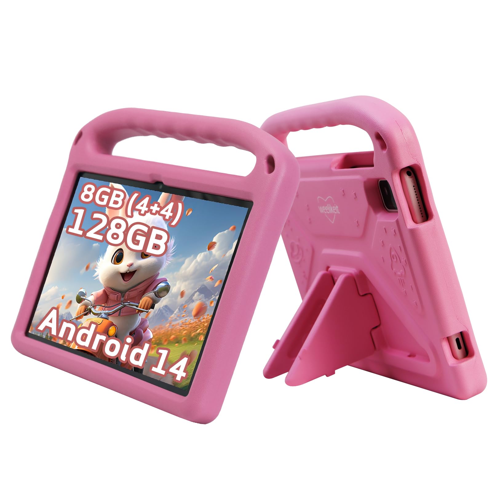 10-Inch Kids Tablet with Android 14 | 8GB RAM 128GB ROM | Parental Controls, Dual Camera & 6000mAh Battery | Includes EVA Case - Perfect for Learning, Games & Travel (Pink)