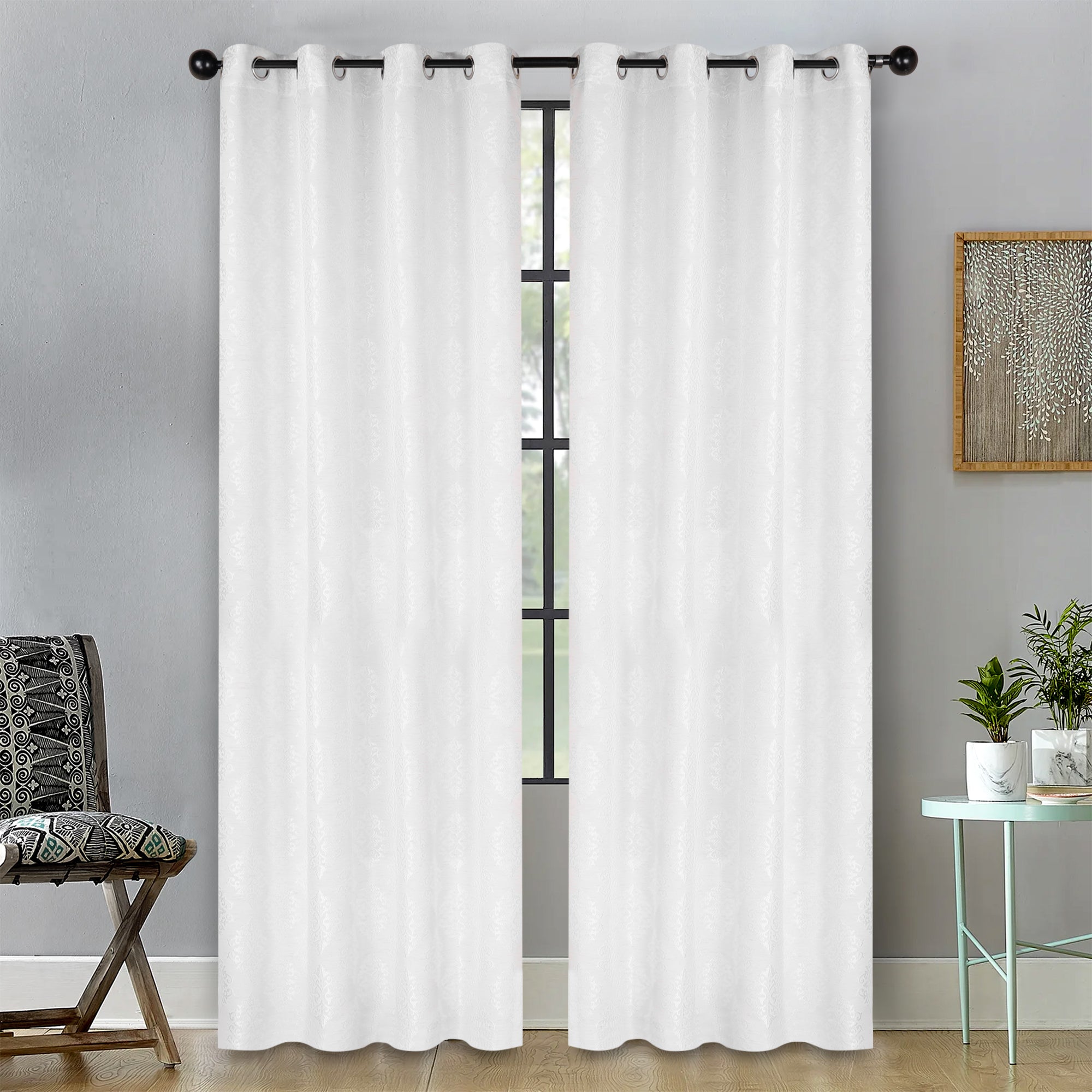 Venetian Damask Jacquard Curtain Panels Set of 2 - Luxury Window Treatments for Living Room & Bedroom