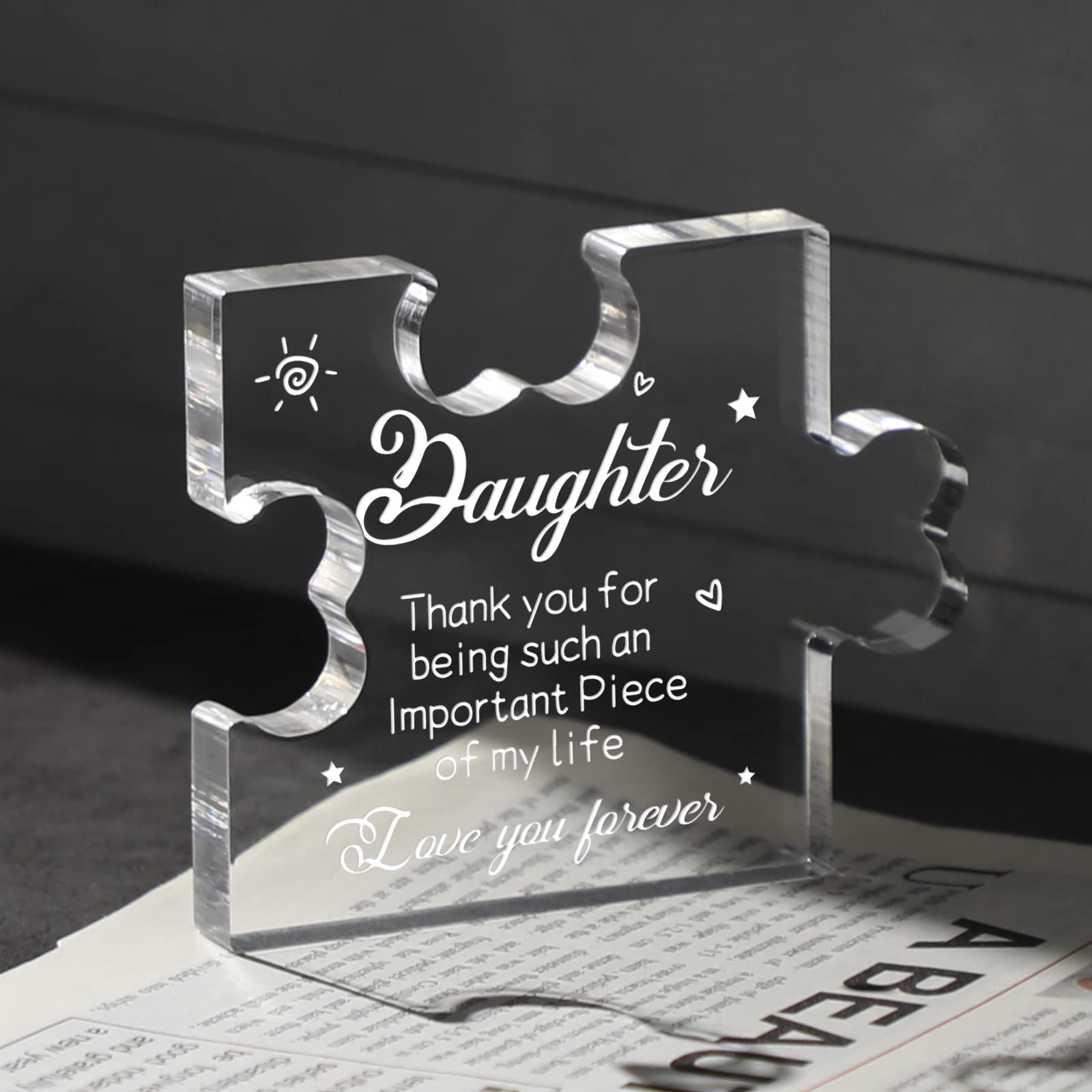 Personalized Acrylic Puzzle Plaque for Daughter - Heartfelt Gift from Mom & Dad - Mother's Day, Birthday, Graduation, Anniversary, Wedding Gift - 3.35 x 2.76 Inch Inspirational Desk Decor - Perfect for Bedroom, Office, or Study Room Decorations