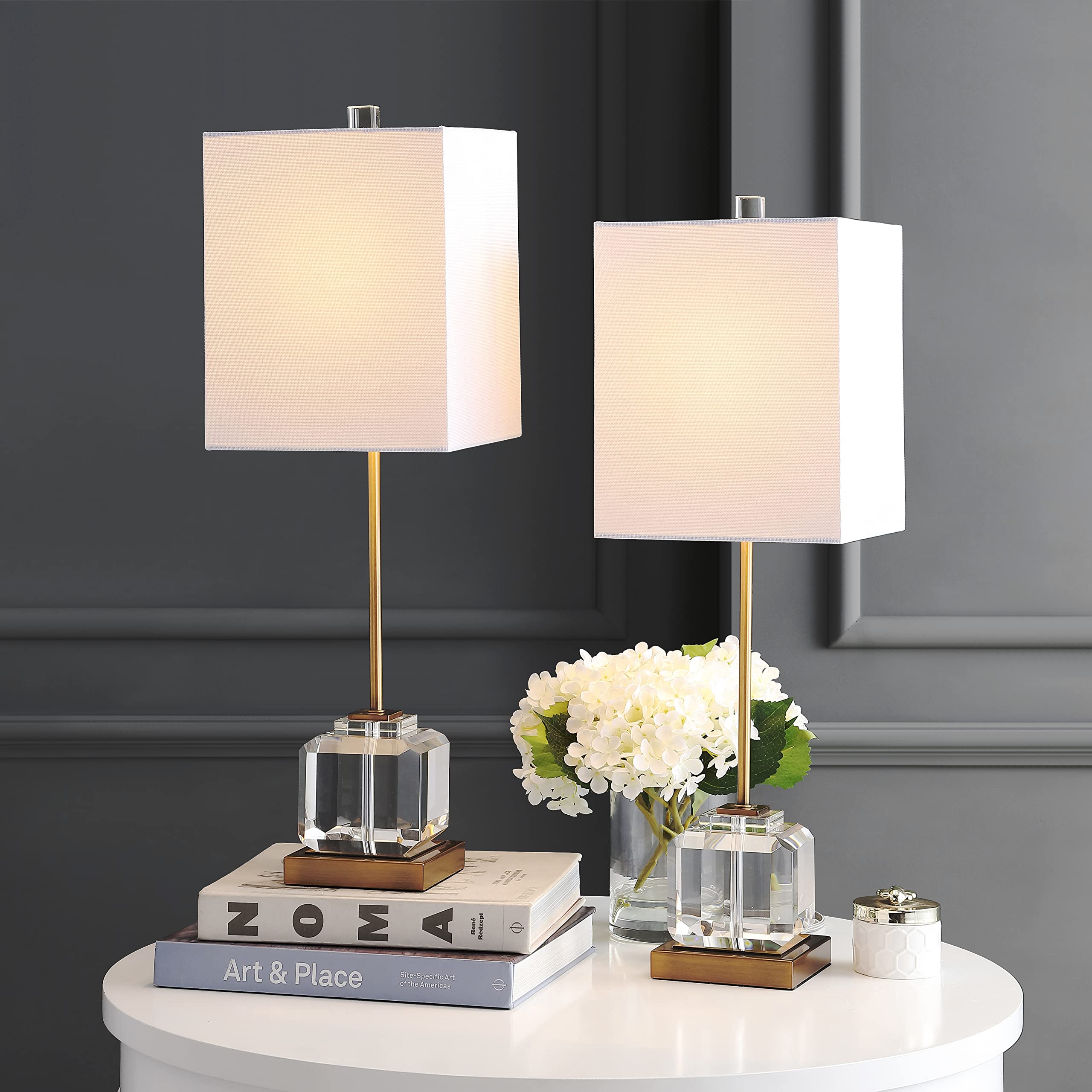 SAFAVIEH Zayne 28-inch Crystal & Brass Gold Table Lamp Set of 2 with LED Bulbs - Elegant Lighting for Bedroom, Living Room, Home Office, Nightstand (Perfect for Reading, Decor & Ambient Lighting)