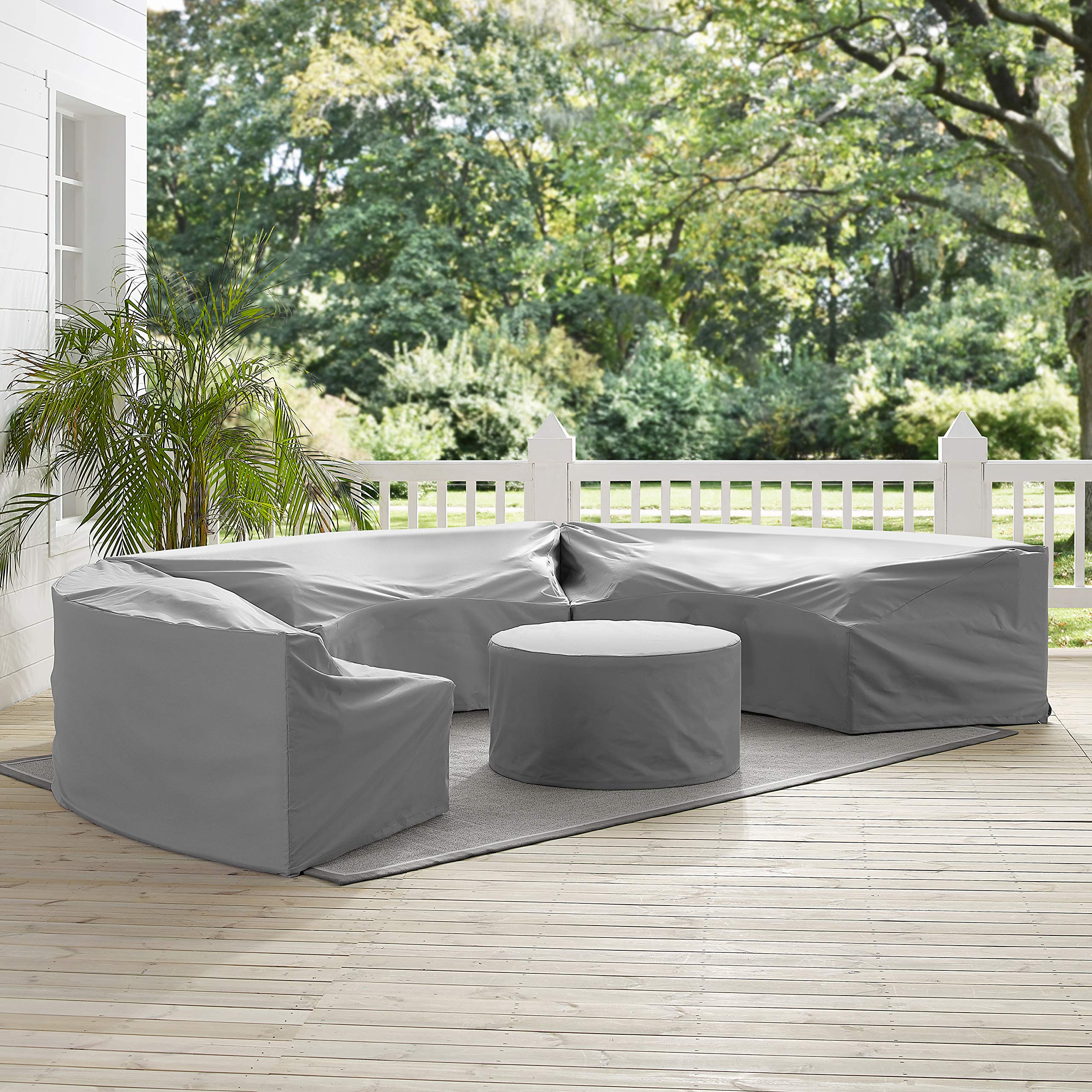 Waterproof 4-Piece Patio Furniture Cover Set for Round Outdoor Sectional - Gray - Heavy Duty Weather Protection for Outdoor Sofa, Loveseat & Chairs - Perfect for Backyard, Deck & Poolside Use
