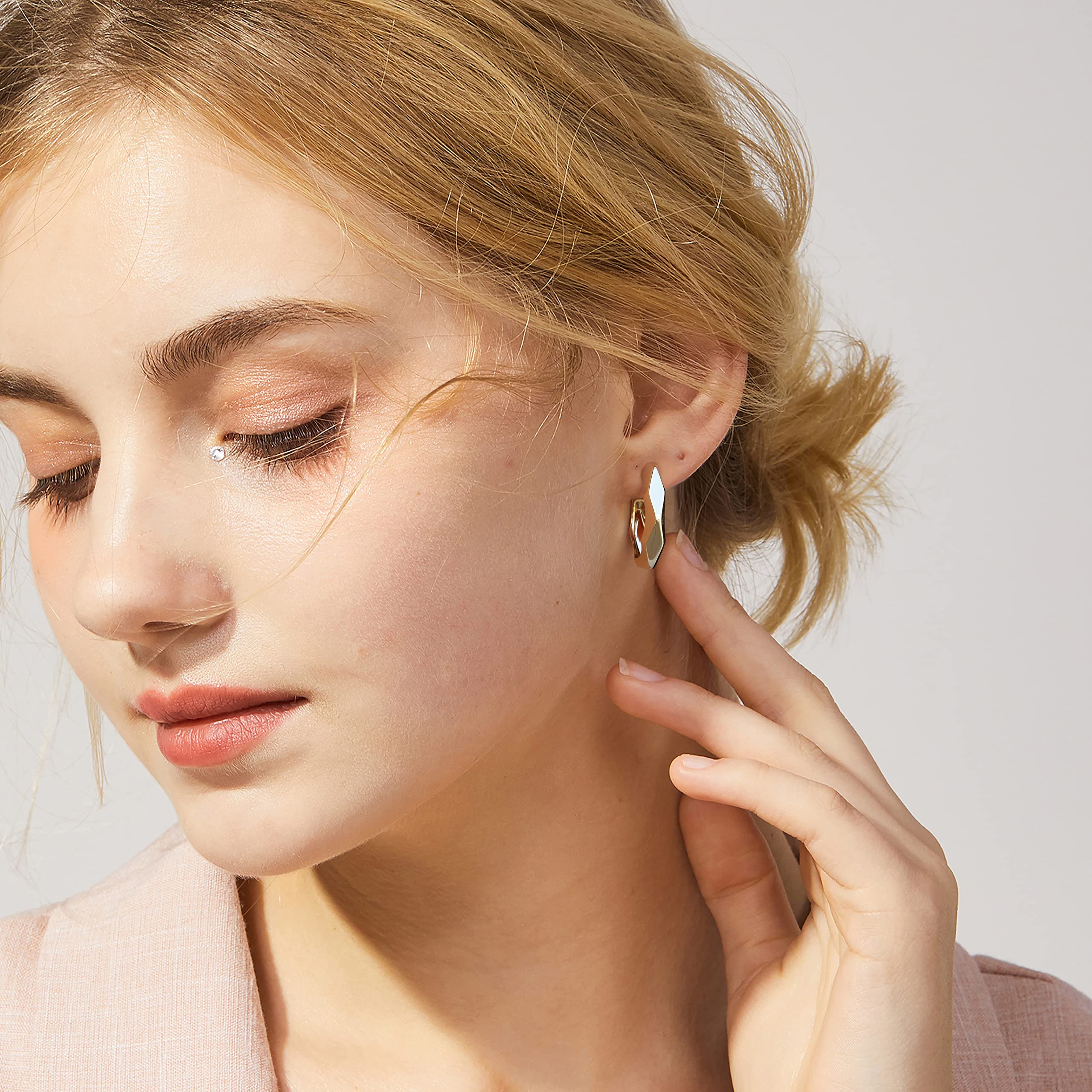 Aprilery Gold and Silver Hoop Earrings for Women - Hypoallergenic Dainty Crystal Ear Cuff Clip On Stud Earrings | Trendy Costume Jewelry Gifts for Teen Girls & Her | Perfect for Parties, Weddings & Everyday Wear