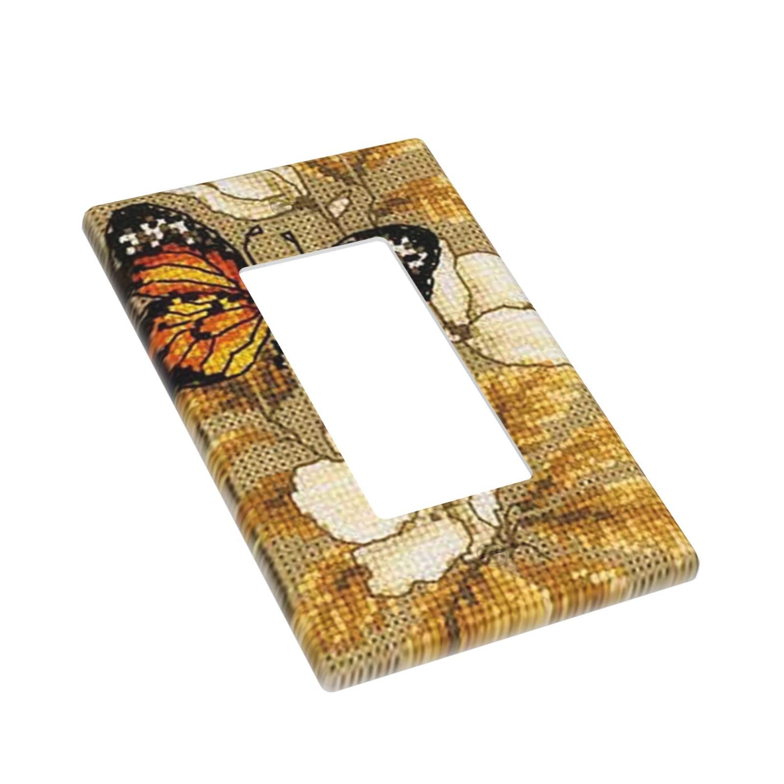 Yellow Butterfly Single Rocker Light Switch Cover - Decorative 1 Gang Wall Plate (4.5