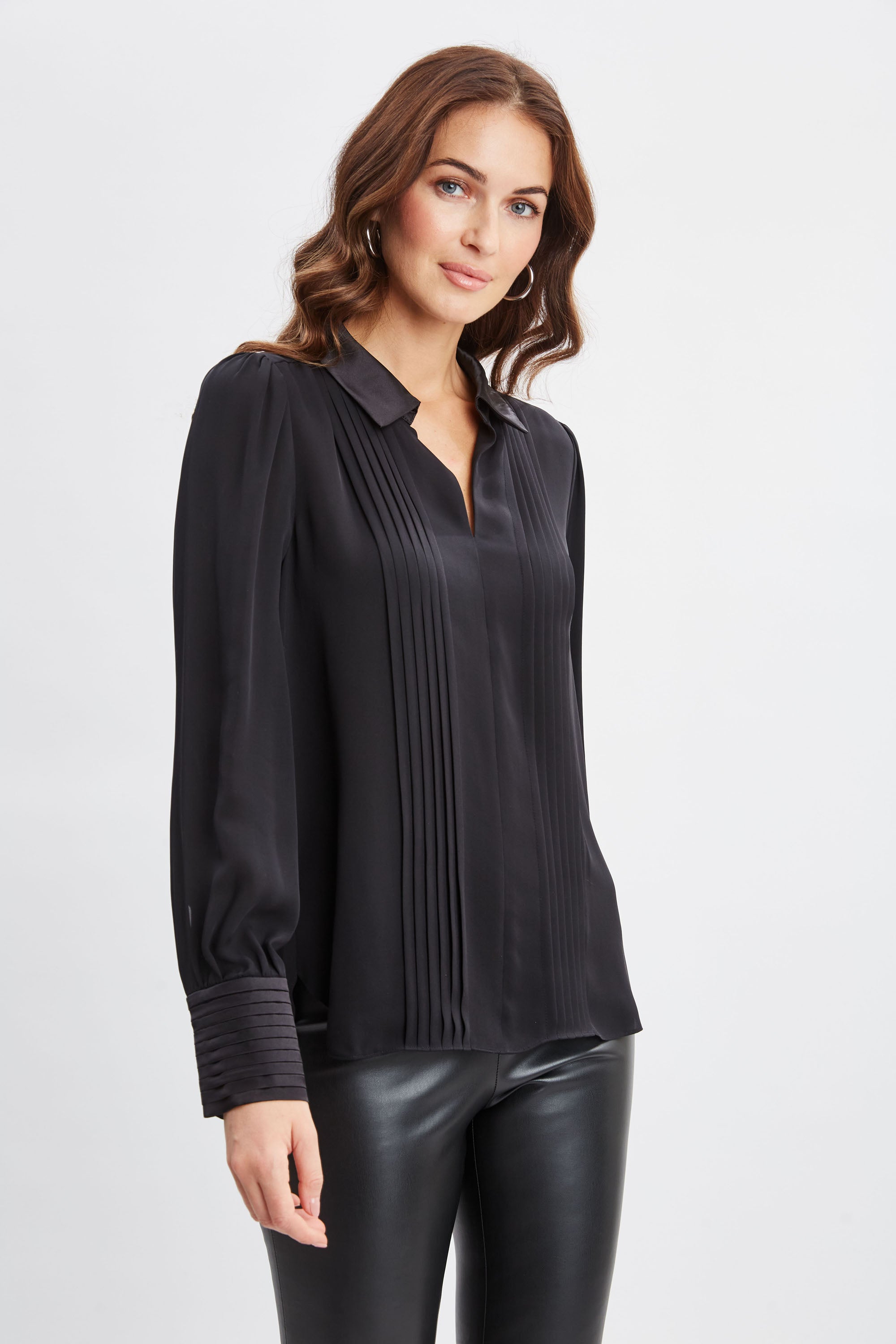 Luxury Silk Pintuck Blouse for Women - Elegant & Comfortable Formal Wear - Perfect for Office, Dinner Dates & Special Occasions