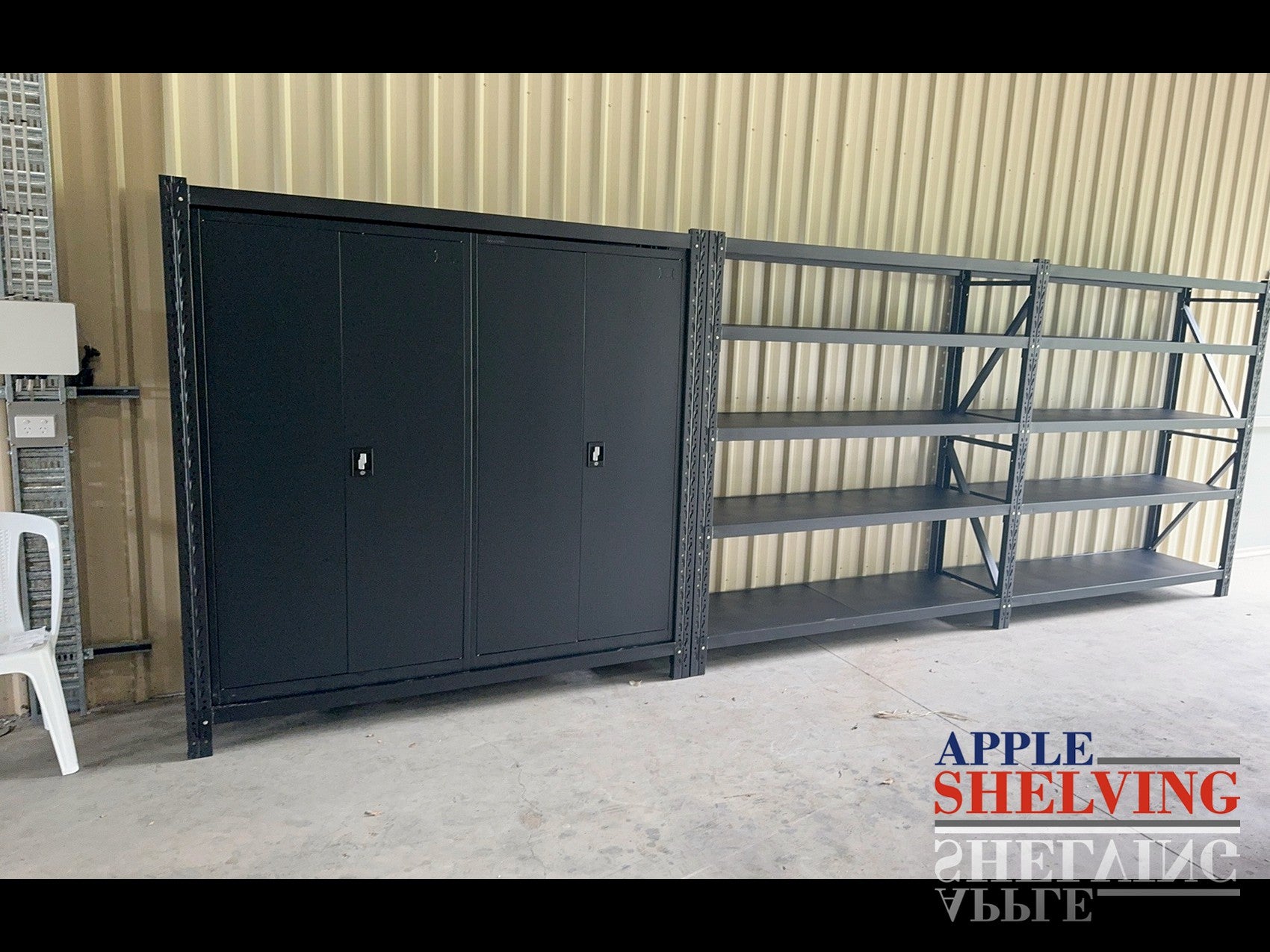 2m Long Shelf with 2 Cabinets - Sturdy Storage Solution for Garage, Kitchen & Office Organization