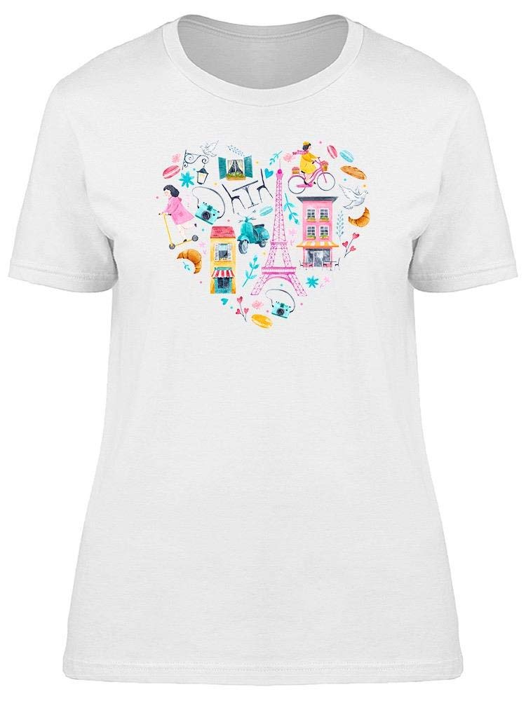 Women's White Watercolor Paris City Heart T-Shirt - Casual Fashion Tee for Streetwear & Travel Outfits