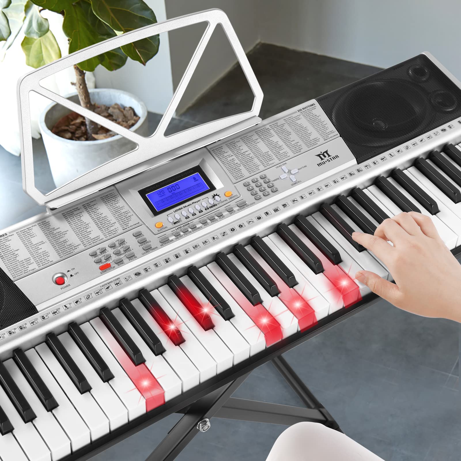 MUSTAR 61 Key Electric Piano Keyboard with Lighted Keys - MEKS-400 Digital Piano for Beginners, Includes Stand, LCD Screen, Headphones & Mic | Perfect for Home Learning, Music Practice & Gift Giving