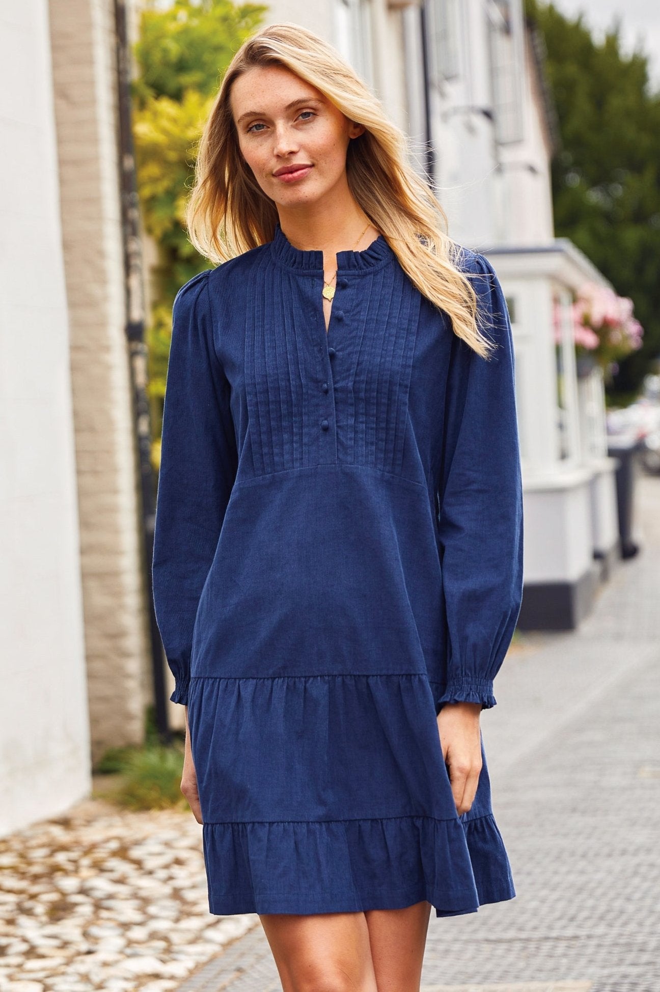 Stylish Women's Corduroy Mini Dress in Navy Blue | Casual Fall Outfit for Brunch, Dates & Shopping