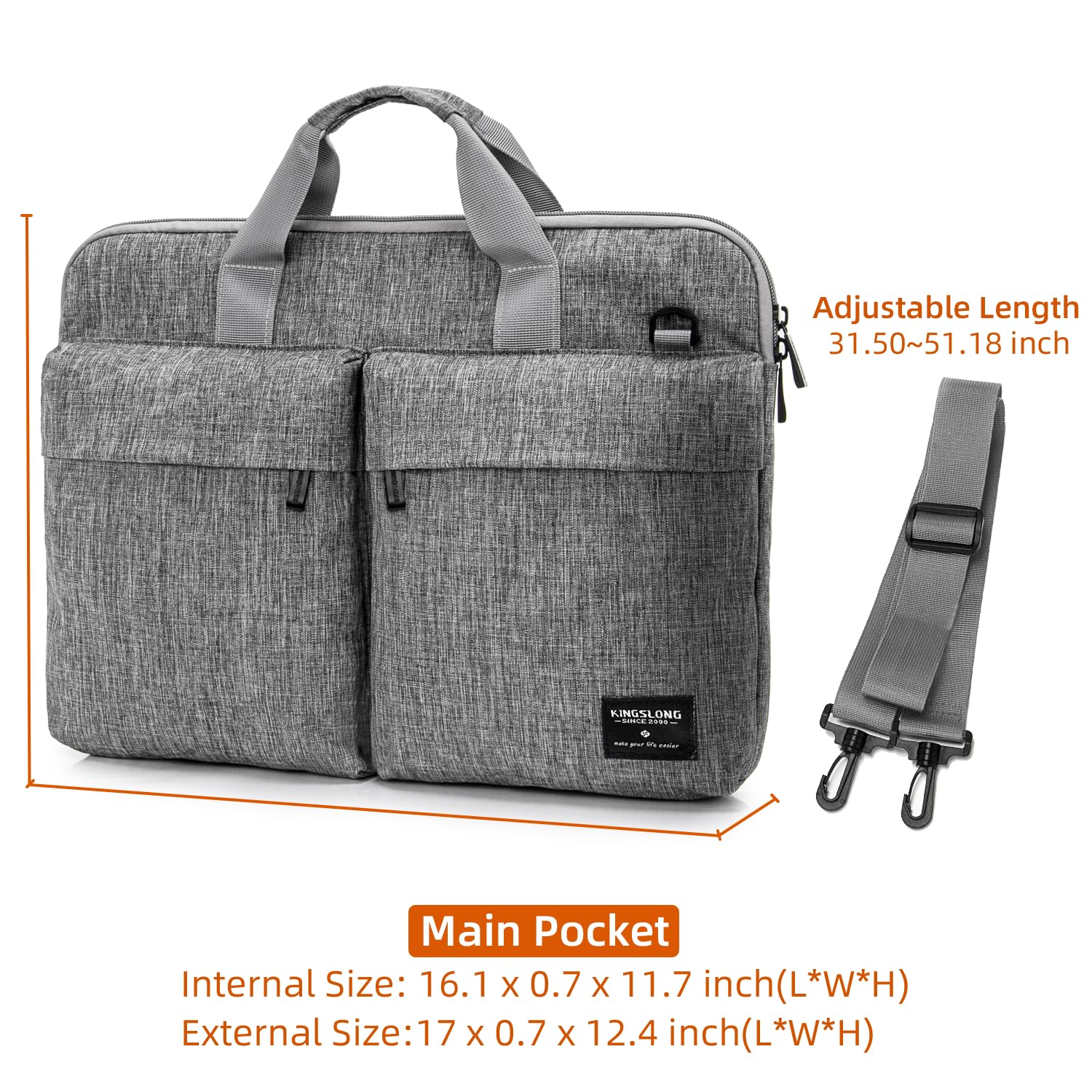 KINGSLONG Laptop Sleeve Case - Slim Lightweight Shoulder Messenger Bag for 13-15 Inch Notebooks | Water-Resistant Computer Carrying Handbag for Men & Women | Perfect for Work, Travel & School