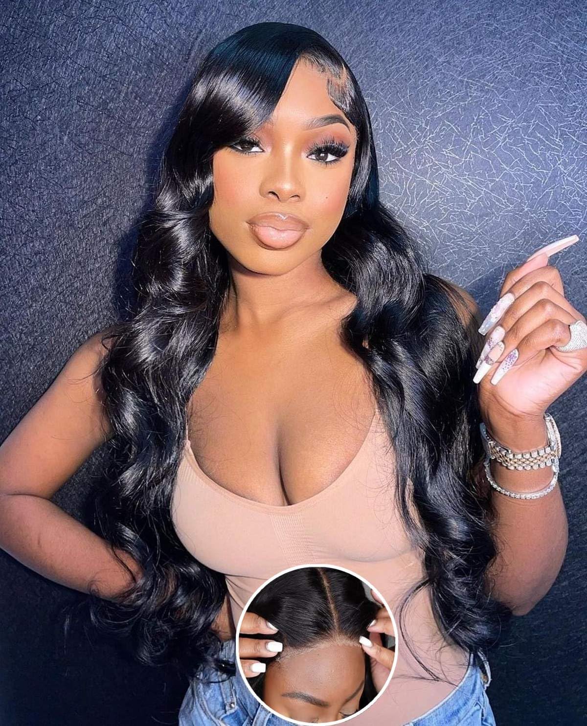 5x5 HD Lace Glueless Human Hair Wigs - Pre Plucked & Pre Cut Body Wave 28 Inch 180% Density Natural Black Lace Front Wig for Black Women | Perfect for Daily Wear, Special Occasions & Protective Styling