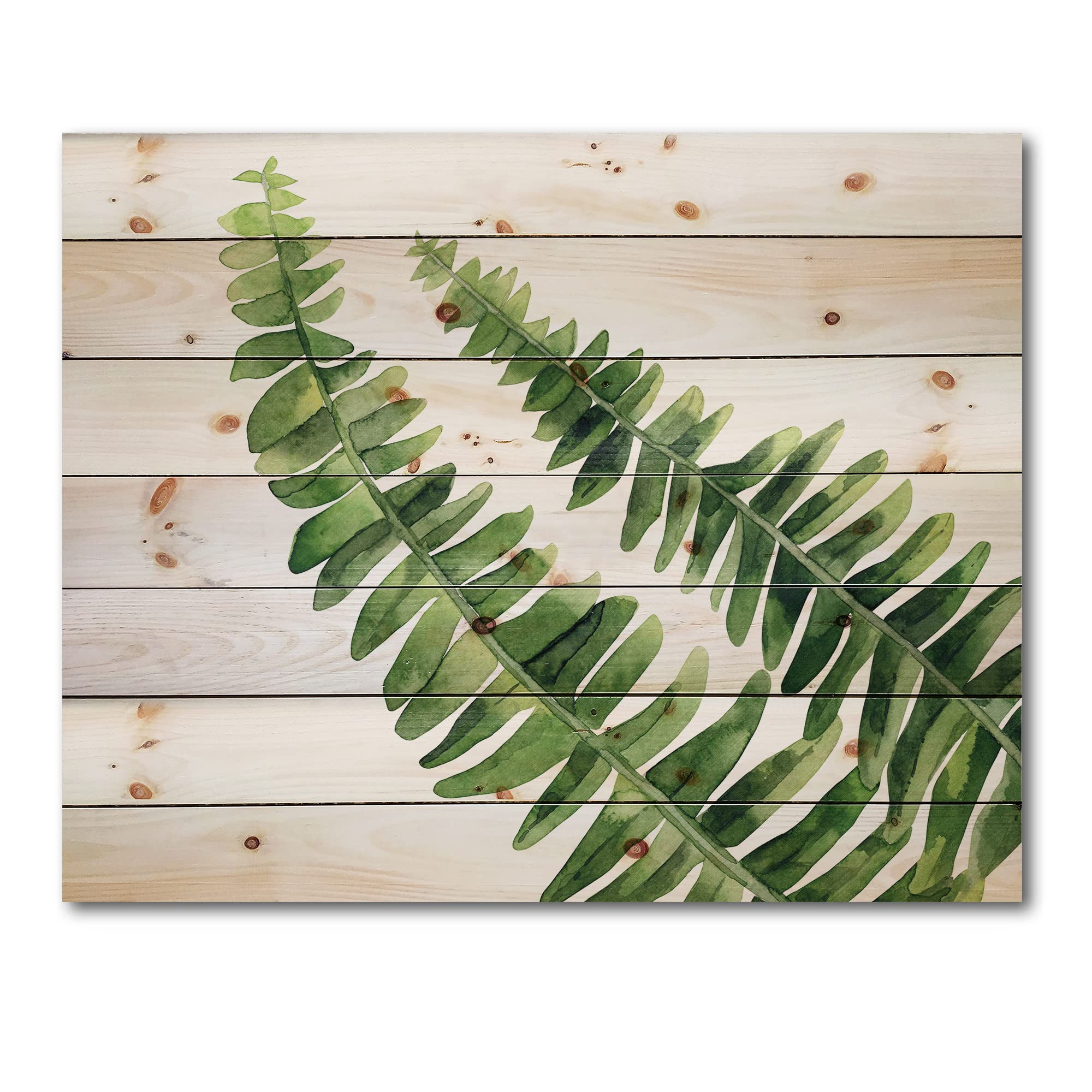 Farmhouse Wood Wall Decor - Fern Leaves Design on Natural Pine Wood, Large Floral Wall Art Panel for Living Room, Bedroom & Home Office (Green Wood Wall Art)