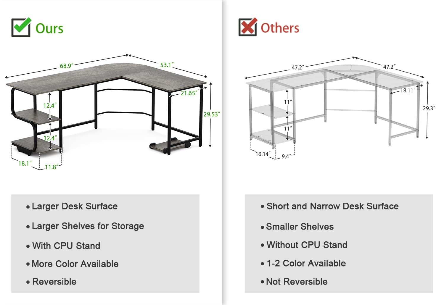 Teraves 69 Inch Reversible L-Shaped Desk with Large Surface & Storage Shelves - Sturdy Corner Computer Desk for Home Office, Gaming & Workstation | Perfect for Small Spaces & Multi-Monitor Setups