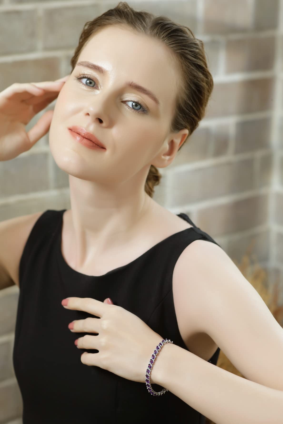 B. BRILLIANT Women's Birthstone Bracelet - Marquise Cut Genuine/Synthetic Gemstone Tennis Bracelet in Sterling Silver or Gold Flash with Gift Box | Perfect for Anniversaries, Birthdays & Special Occasions