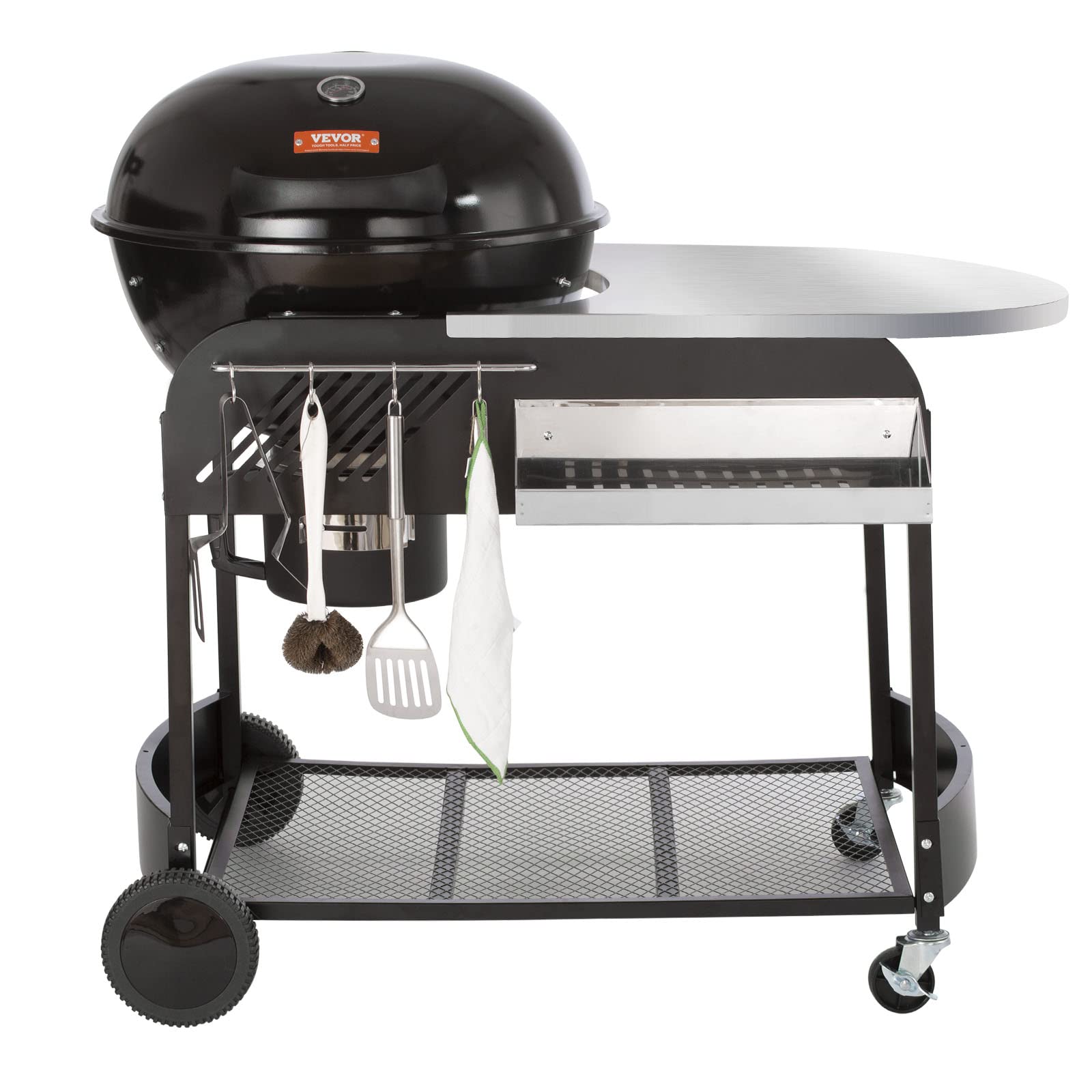 VEVOR 22 Inch Portable Charcoal Grill with Cart - Porcelain-Enameled Lid, Slide-Out Ash Catcher & Built-in Thermometer | Perfect for BBQ, Camping, Backyard Parties & Outdoor Picnics