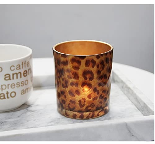 2 Pack Glass Tealight Candle Holders - Cheetah Print Votive Cups for Home Decor, Table Centerpiece, Romantic Dinner, Bedroom Ambiance - Perfect for Christmas, Valentine's Day & Wedding Decorations