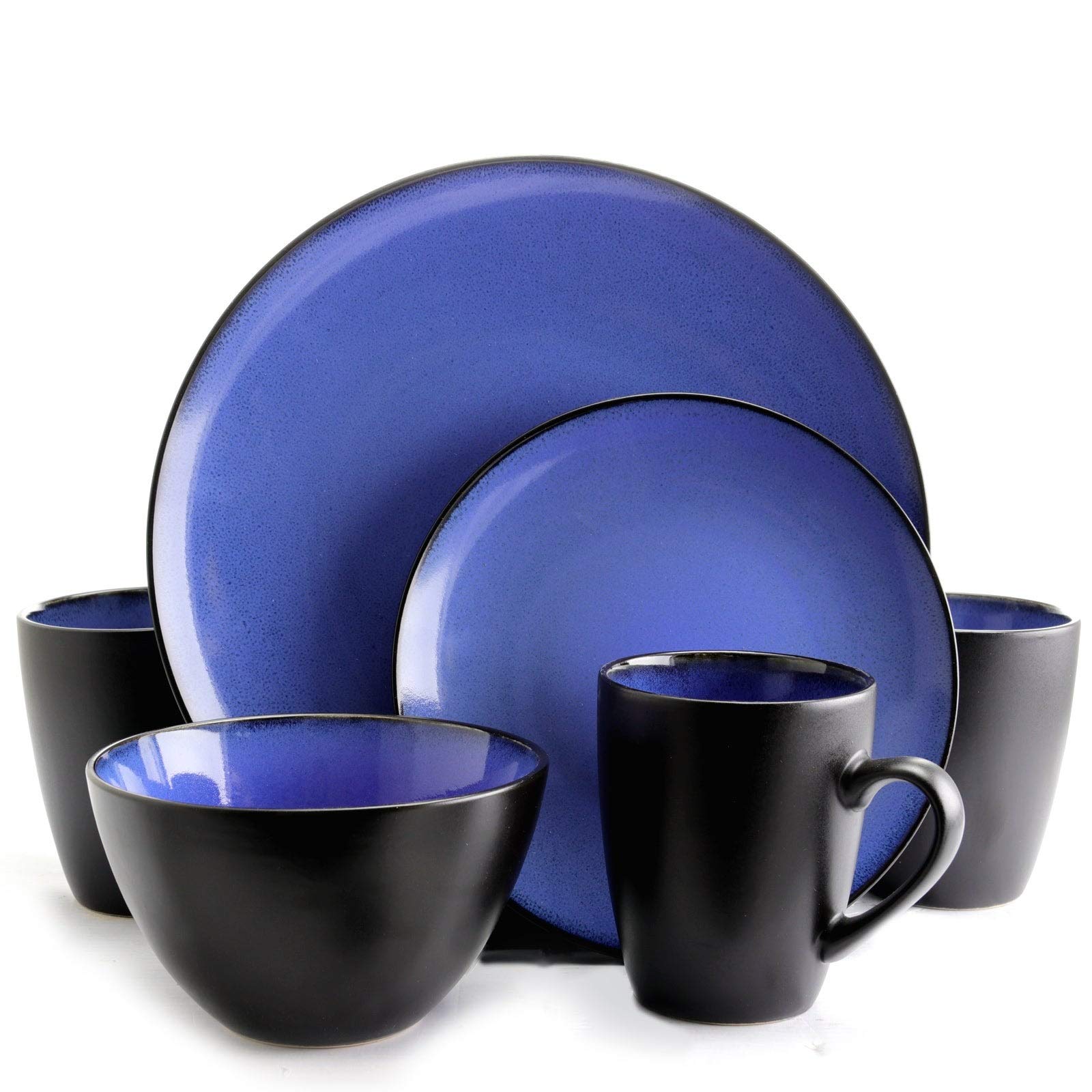 16-Piece Blue Stoneware Dinnerware Set - Microwave & Dishwasher Safe Casual Dinnerware for Everyday Use, Family Gatherings & Entertaining