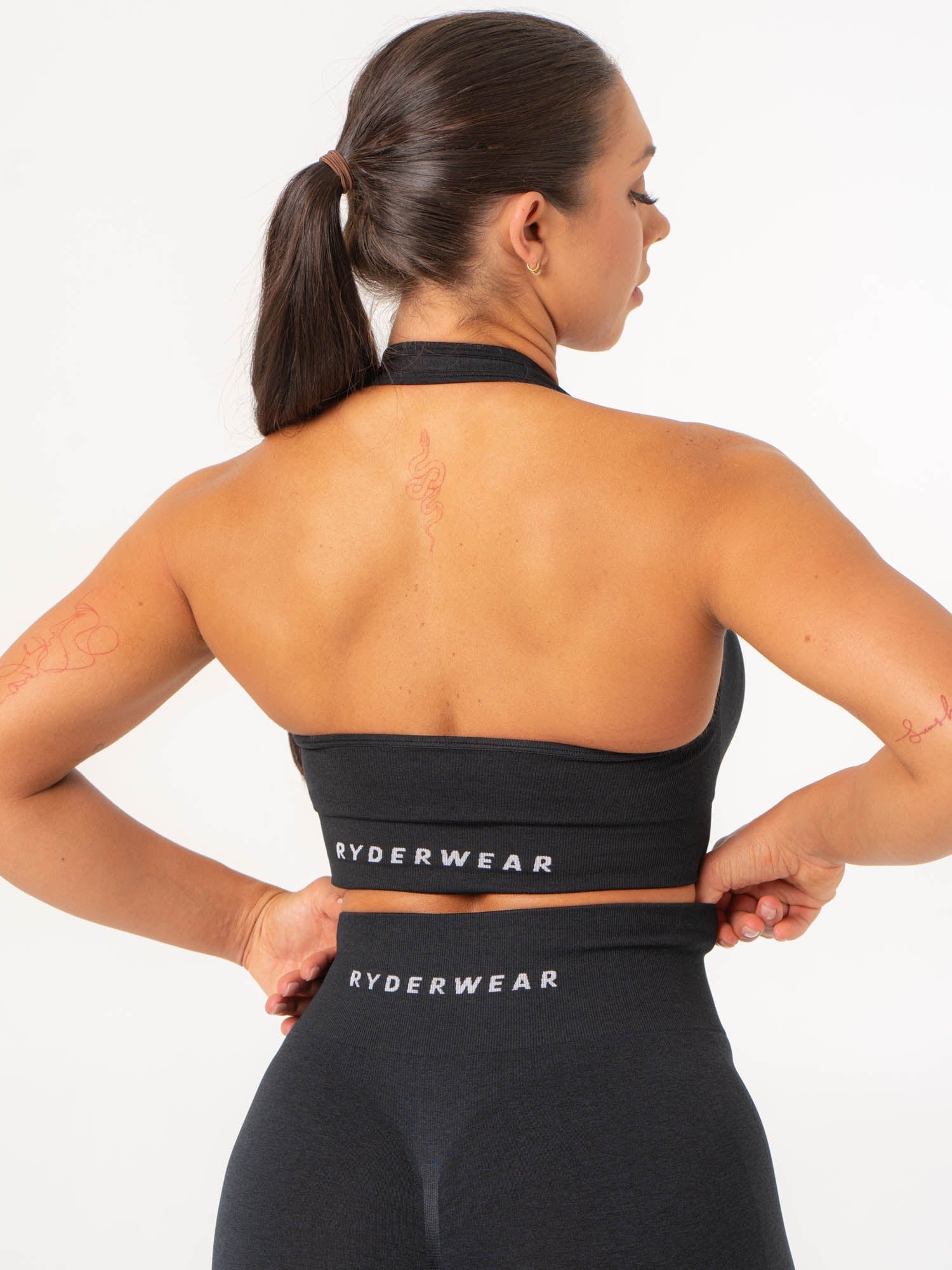 Contour Halter Bra - Black Marl - Comfortable Support for Yoga, Workouts & Everyday Wear