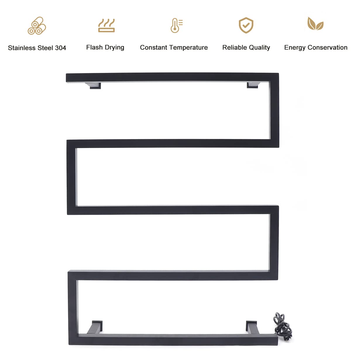 5-Bar Wall Mounted Heated Towel Rack - Modern S-Shape Stainless Steel Bathroom Towel Warmer in Matte Black | Perfect for Spa-Like Luxury & Quick Drying in Homes, Hotels, and Gyms
