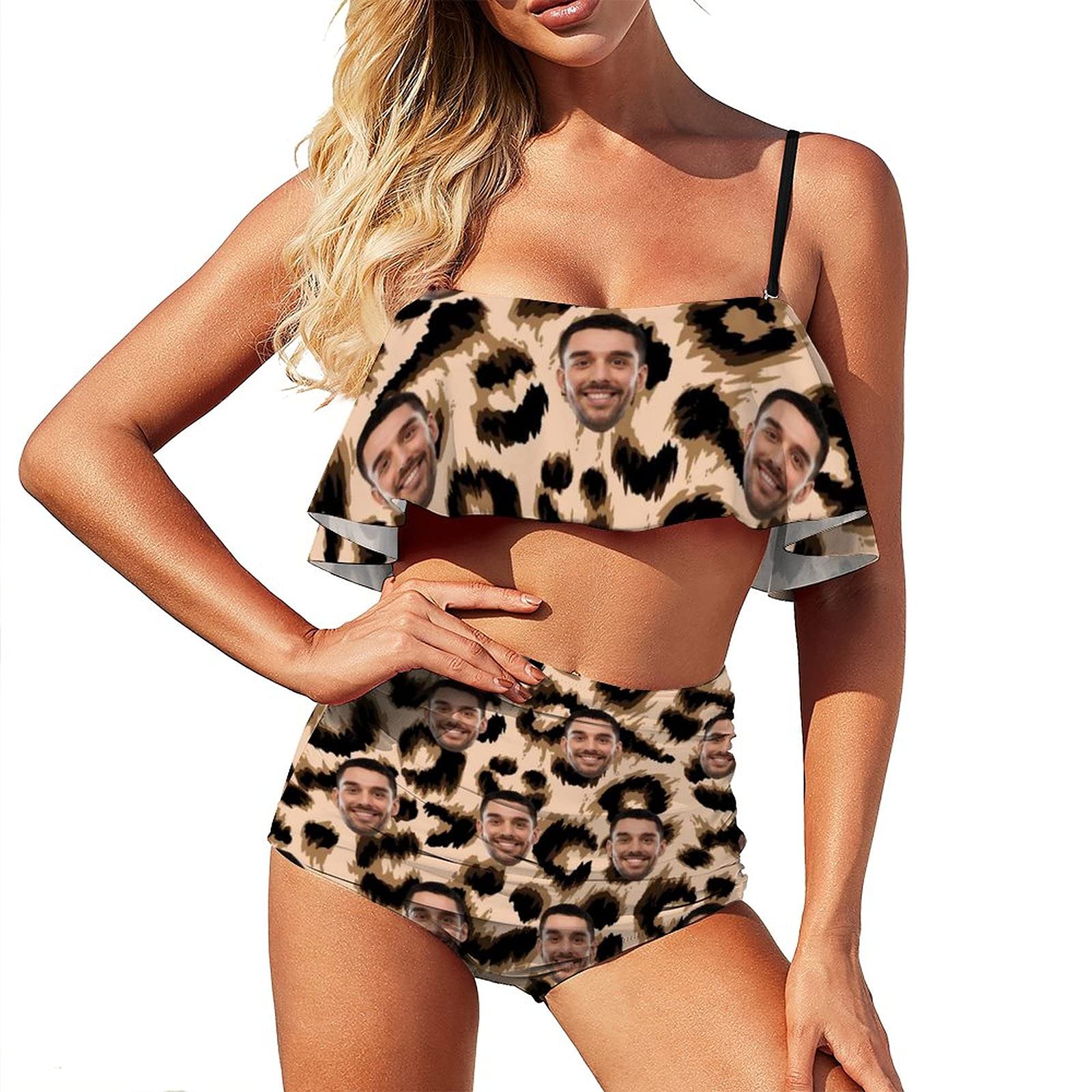 Custom Leopard Print Ruffle Bikini for Women - Beach & Pool Swimwear