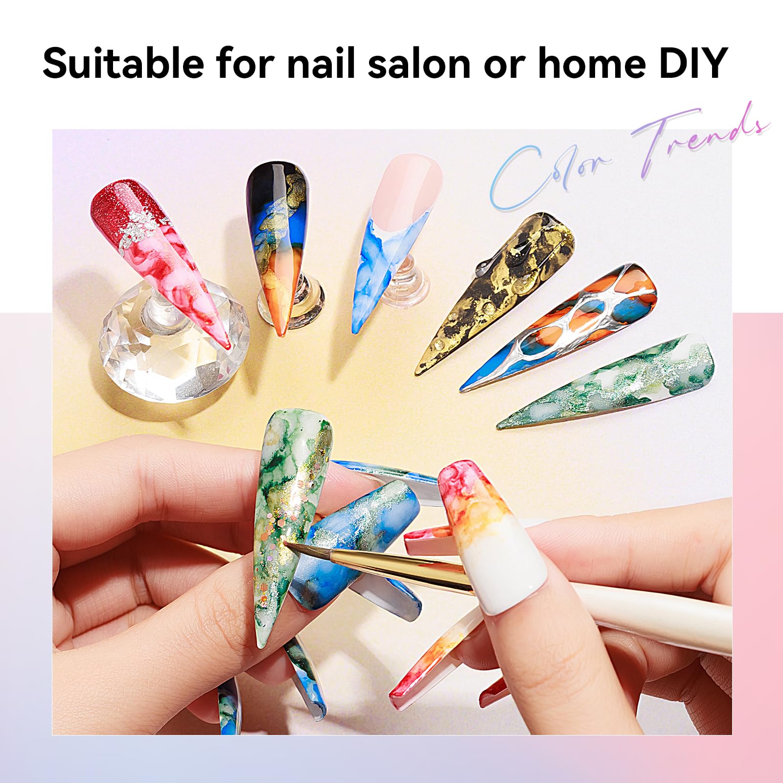 MIZHSE 8 Colors Glitter Marble Nail Polish Set - Blooming Marble Gel & Watercolor Nail Ink for DIY Nail Art, Home Manicure & Professional Salon Use - Perfect for Parties, Weddings & Special Occasions