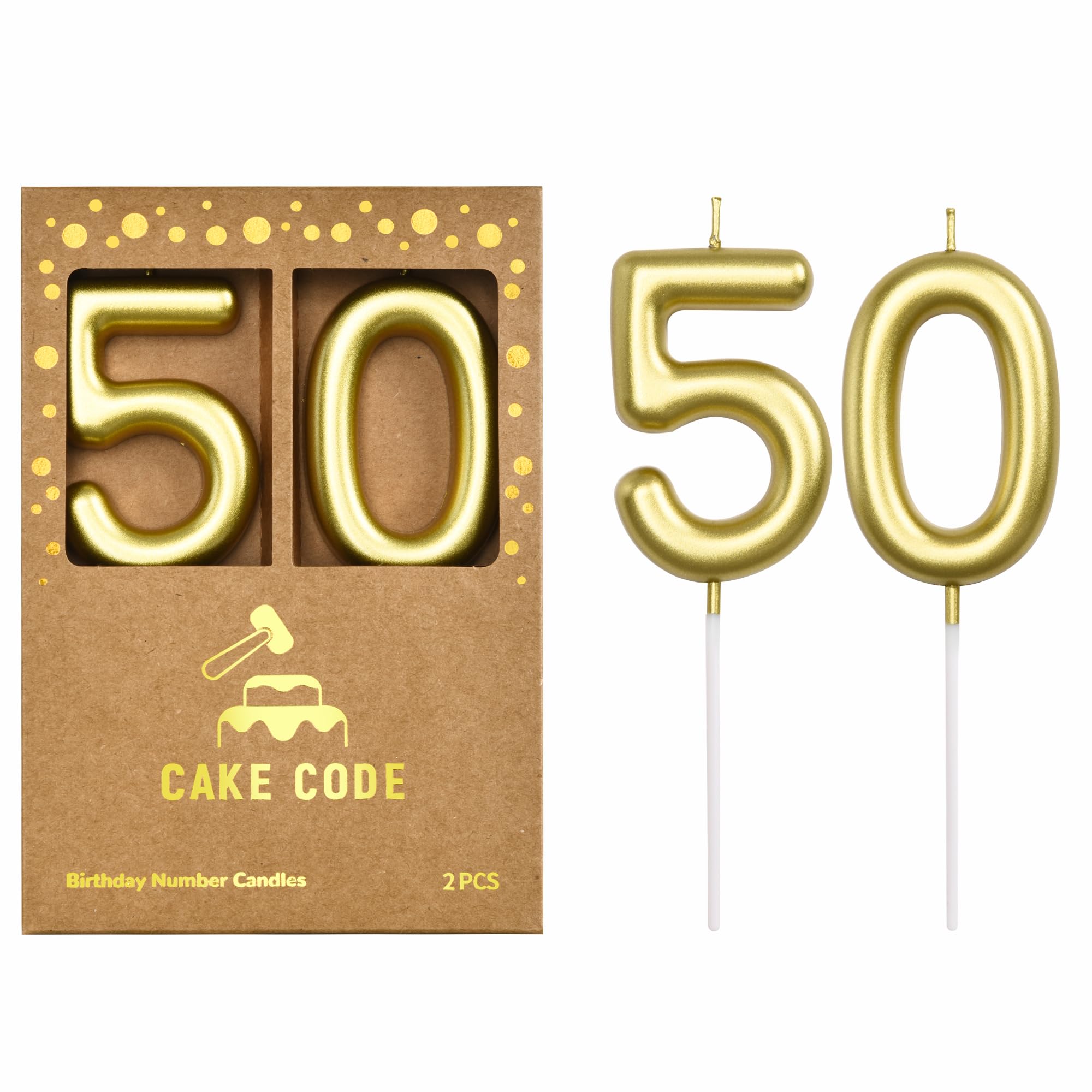 2.76 Inch Gold Number 50 Birthday Candles for Cake Decorating - Classic Gold Number Candles for Birthday Party Celebrations & Anniversary Events
