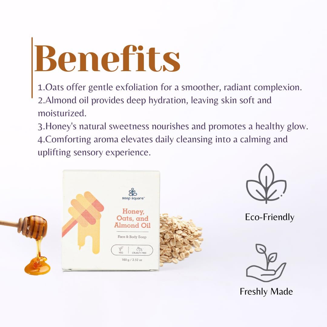 **Honey Oats & Almond Oil Soap Bar - SLS Free, Paraben Free, Cruelty-Free, Handcrafted for Sensitive Skin - Freshly Made 100g - Perfect for Gifting, Customized Presents & Daily Skincare Routine**