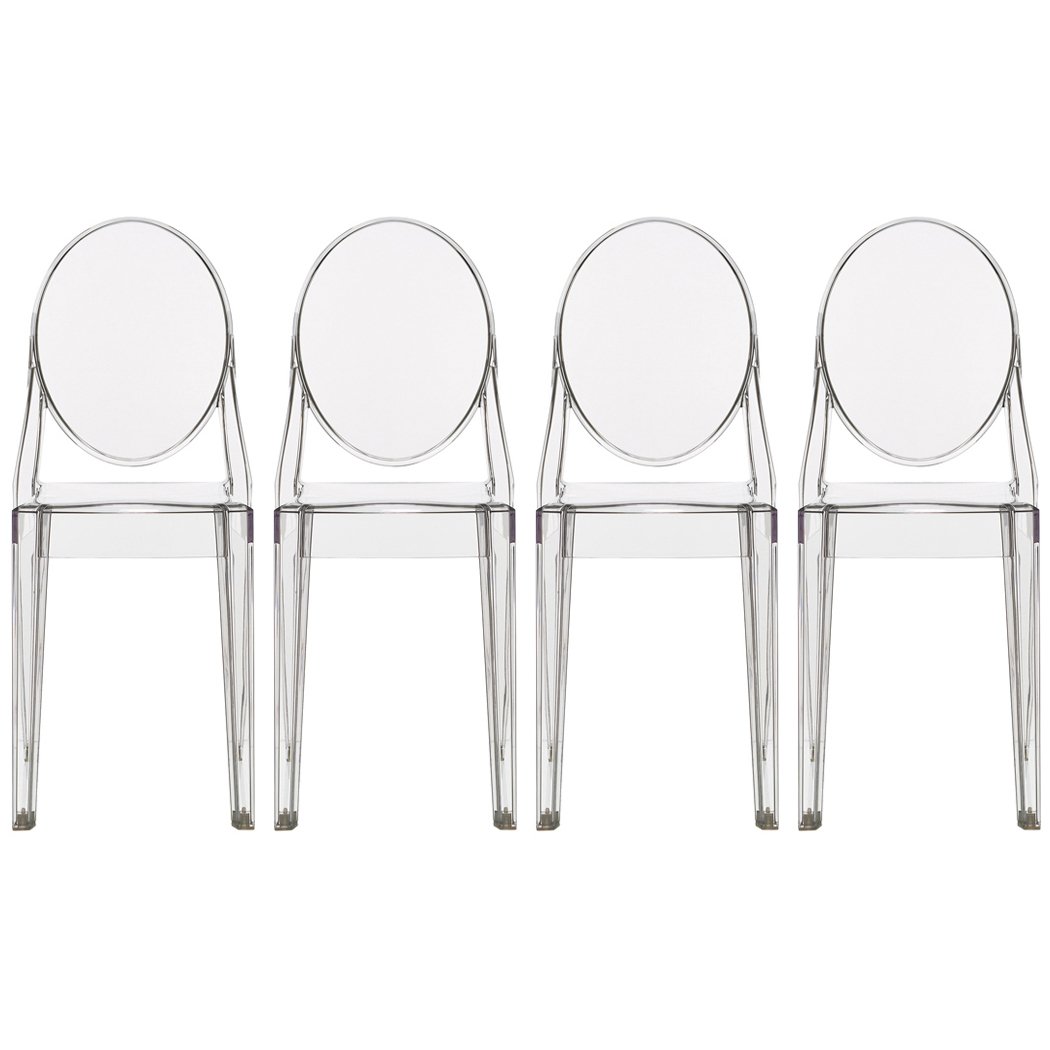 2xhome Set of 4 Stackable Mid-Century Modern Clear Ghost Side Chairs - Transparent Polycarbonate Dining Chairs for Small Spaces | Perfect for Dining Room, Office, Living Room & Guest Seating