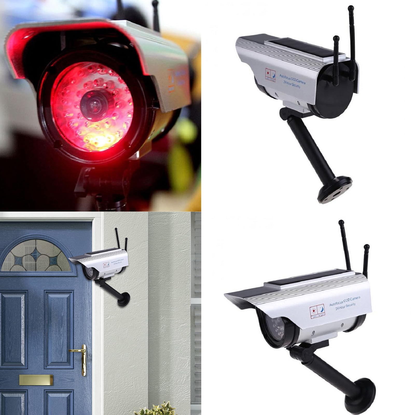 Fake Security Camera with Solar Panel & LED Light - Dummy CCTV Surveillance Camera for Home & Business - Outdoor/Indoor Use for Theft Deterrent & Property Protection