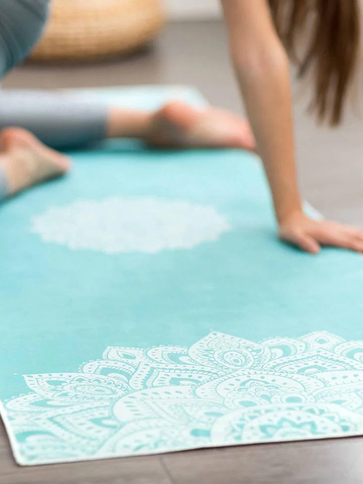 Yoga Design Lab Non-Slip Mandala Turquoise Yoga Mat Towel - Premium Eco-Friendly Yoga Accessory for Hot Yoga, Pilates & Home Workouts