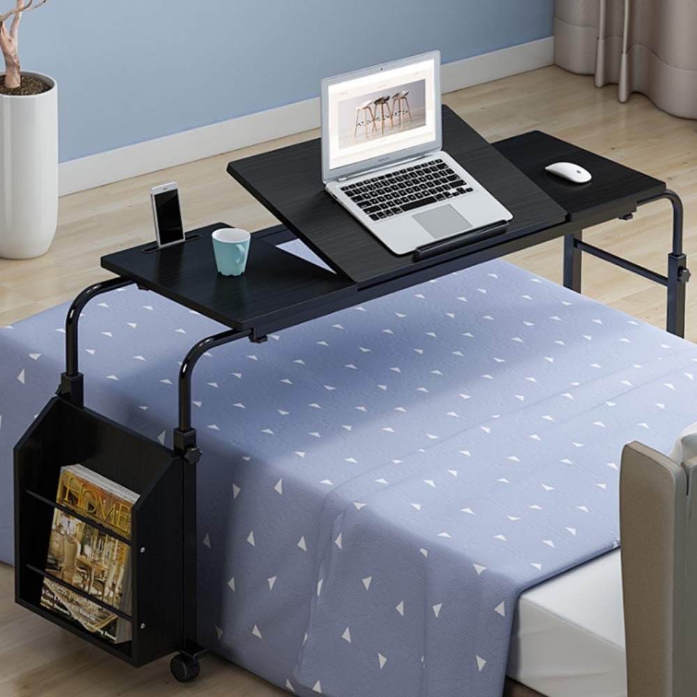 Adjustable Overbed Desk with Wheels - Mobile Hospital Bed Table, Rolling Laptop Desk for Medical Use & Home Office, Height & Length Customizable (Black) - Perfect for Patients, Students & Remote Workers